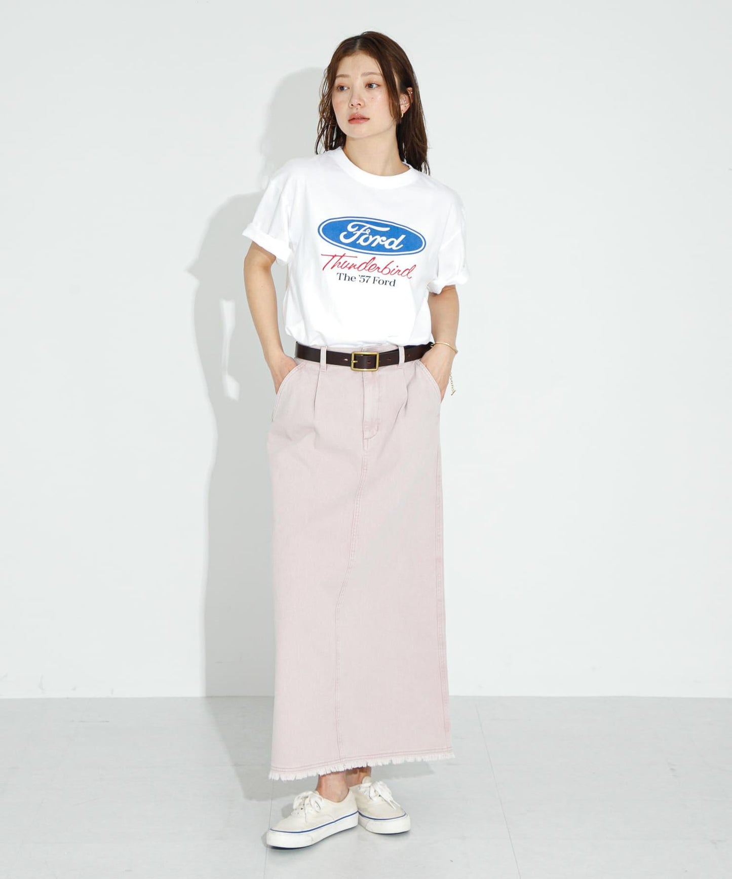 棉斜紋褶皺窄裙