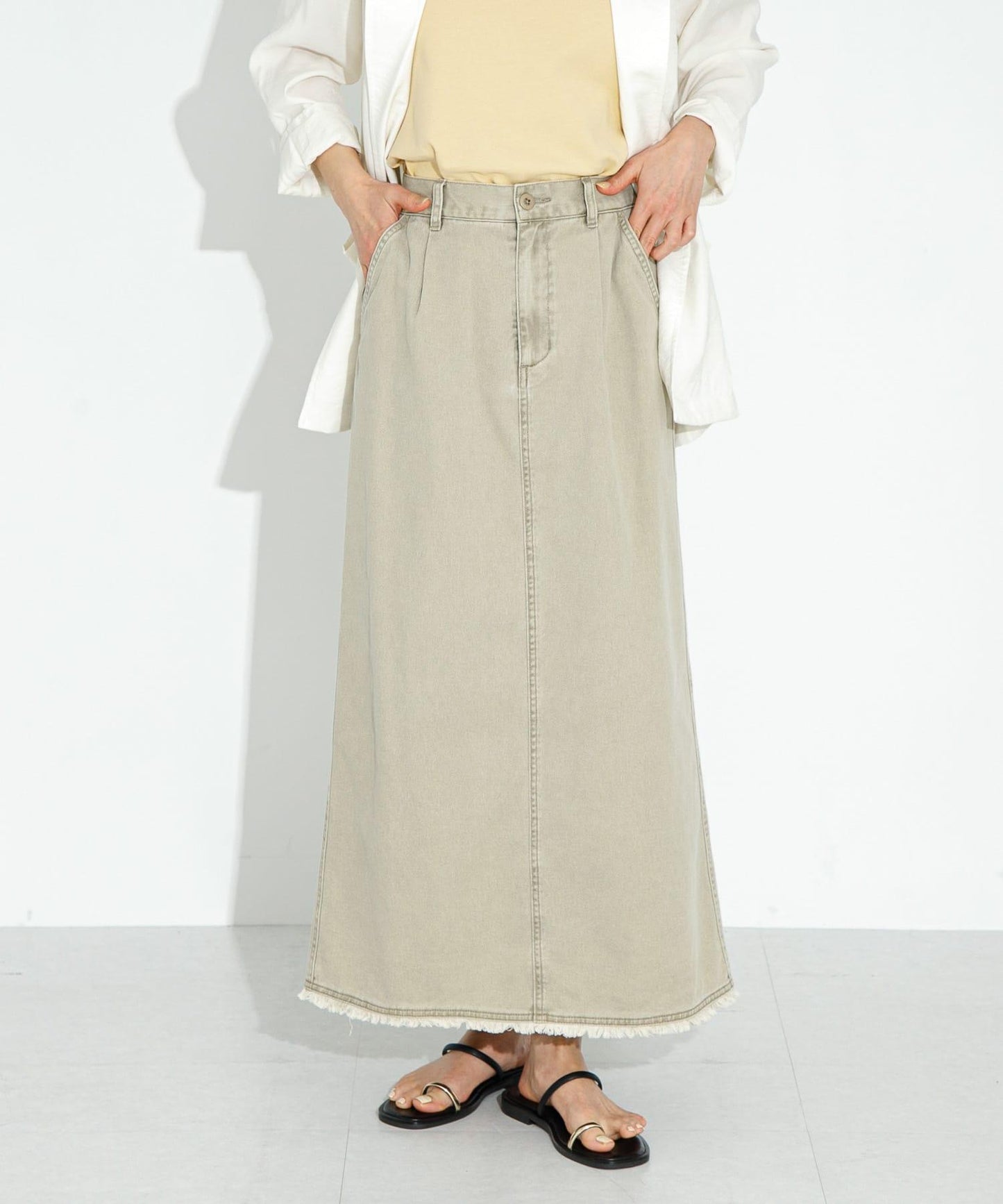 棉斜紋褶皺窄裙