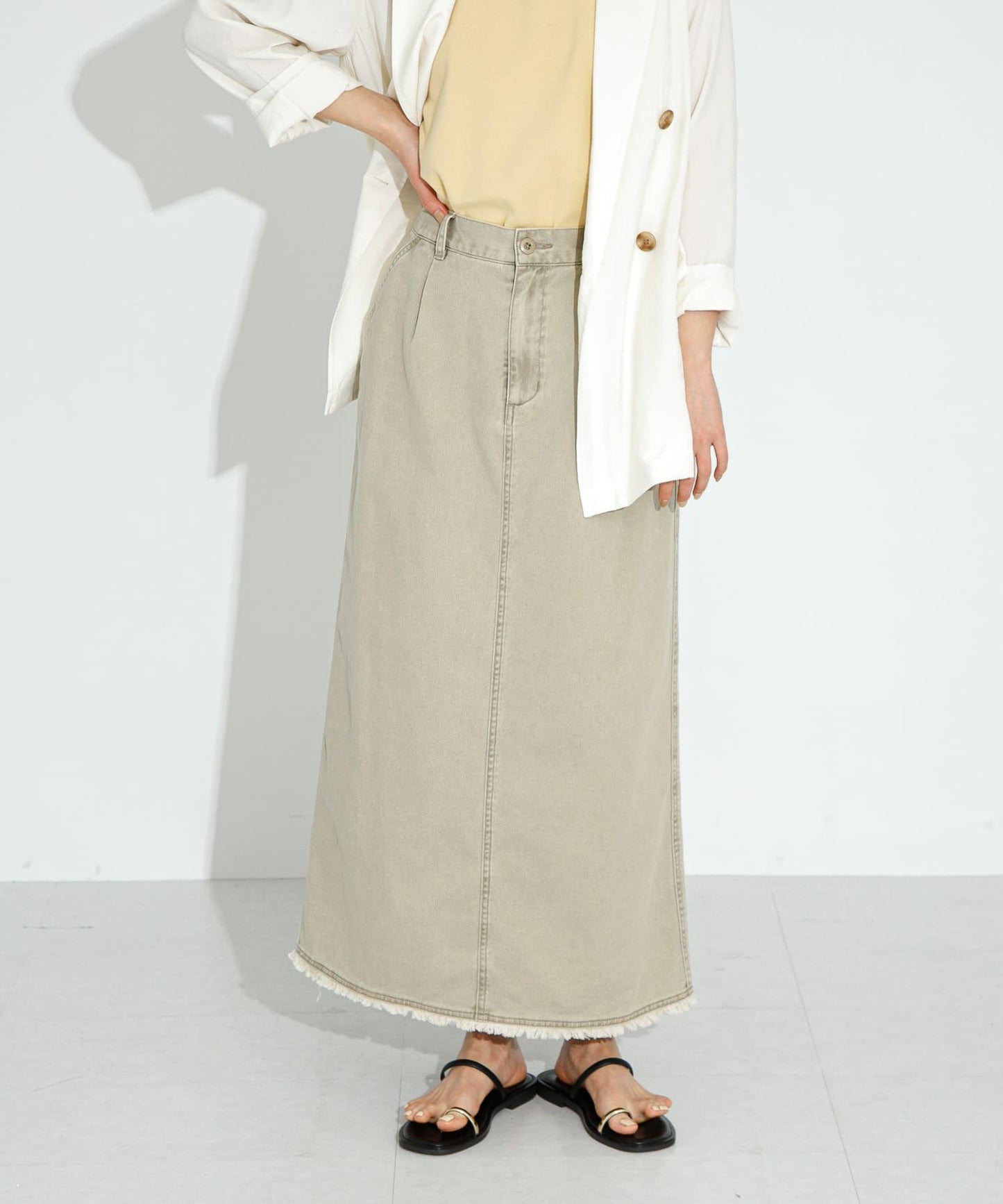 棉斜紋褶皺窄裙