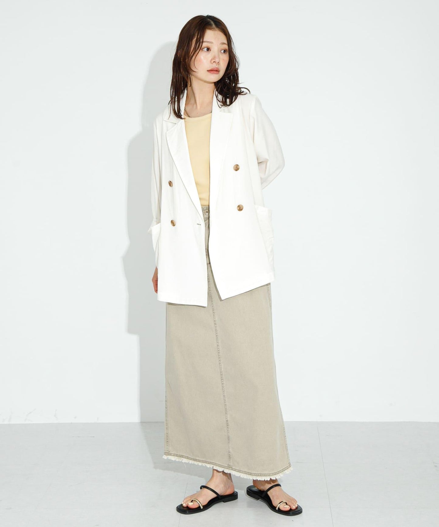 棉斜紋褶皺窄裙