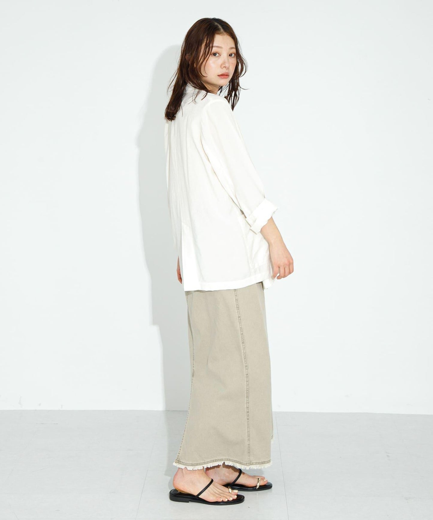 棉斜紋褶皺窄裙