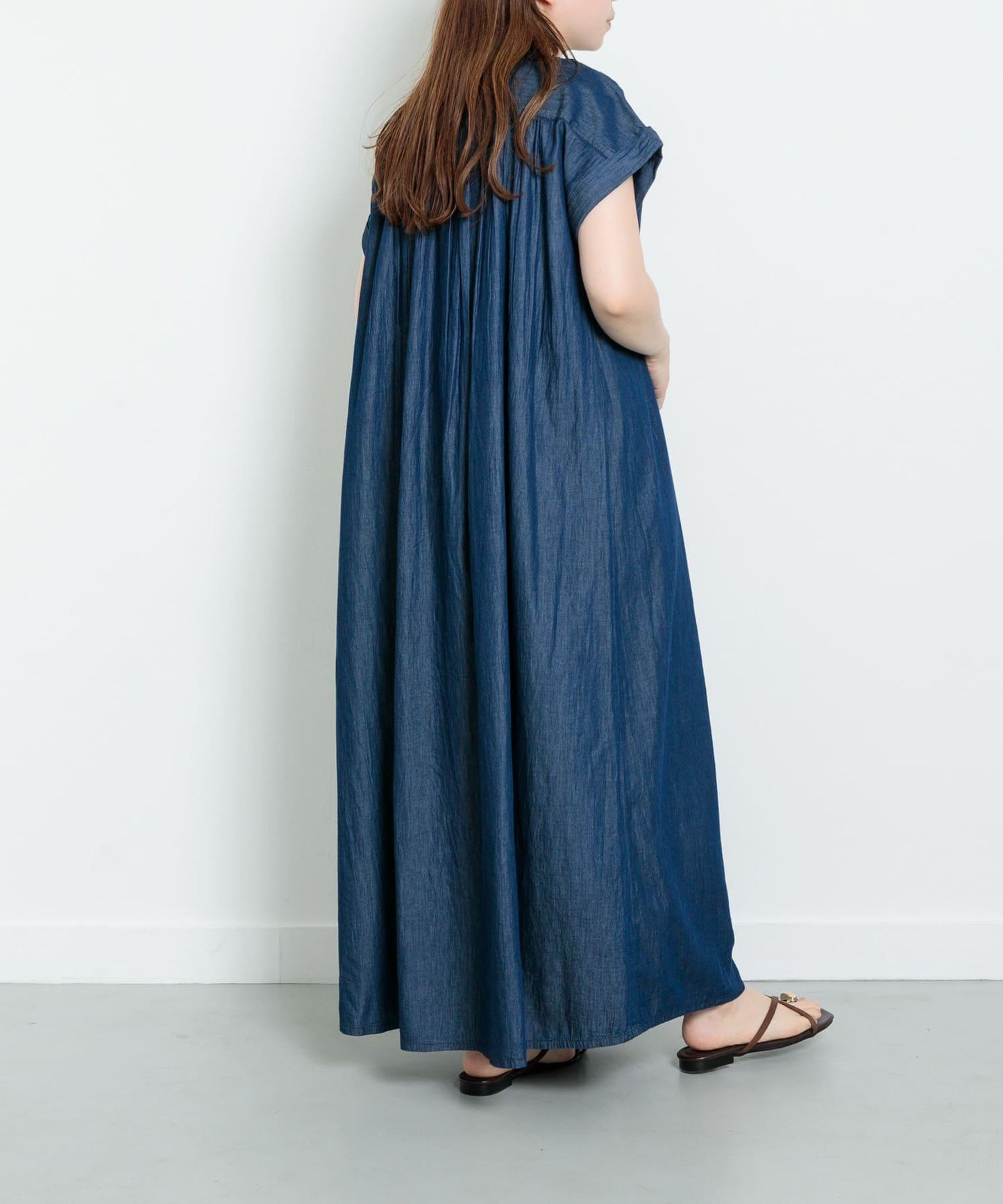 牛仔壓褶拼接法式連衣裙