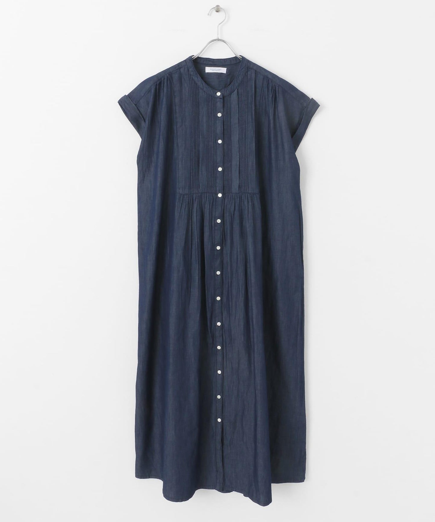 牛仔壓褶拼接法式連衣裙