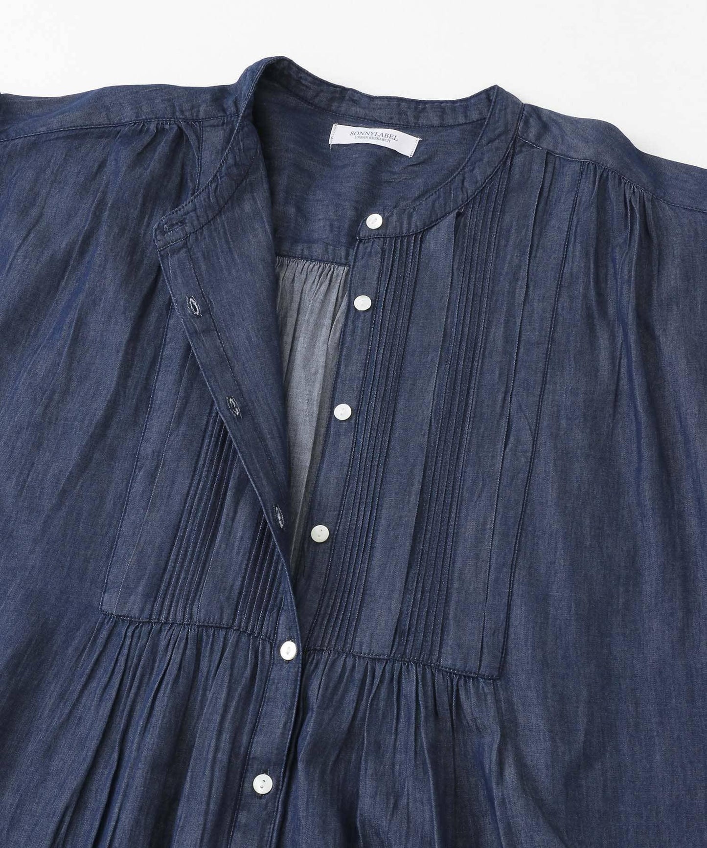 牛仔壓褶拼接法式連衣裙