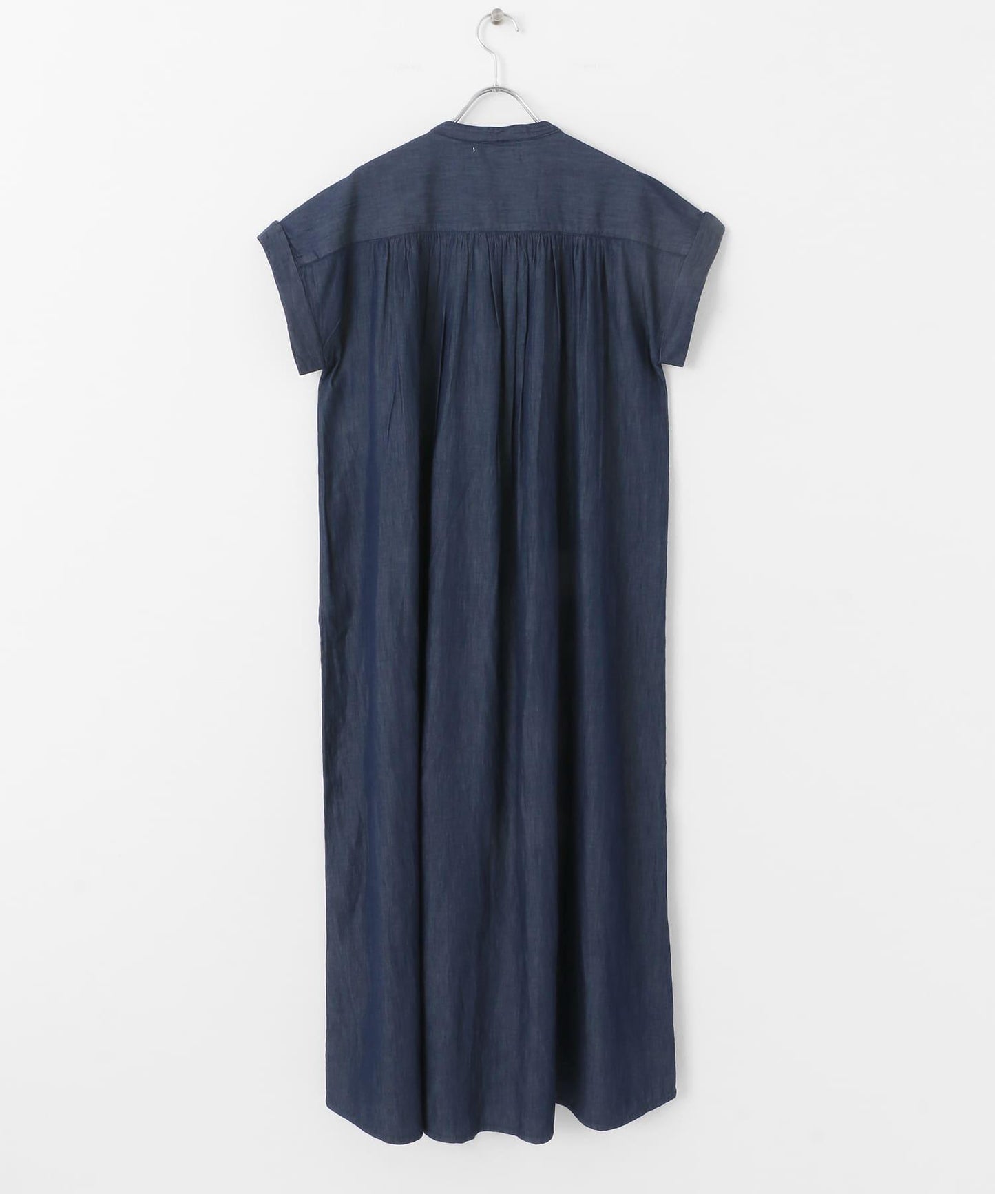 牛仔壓褶拼接法式連衣裙