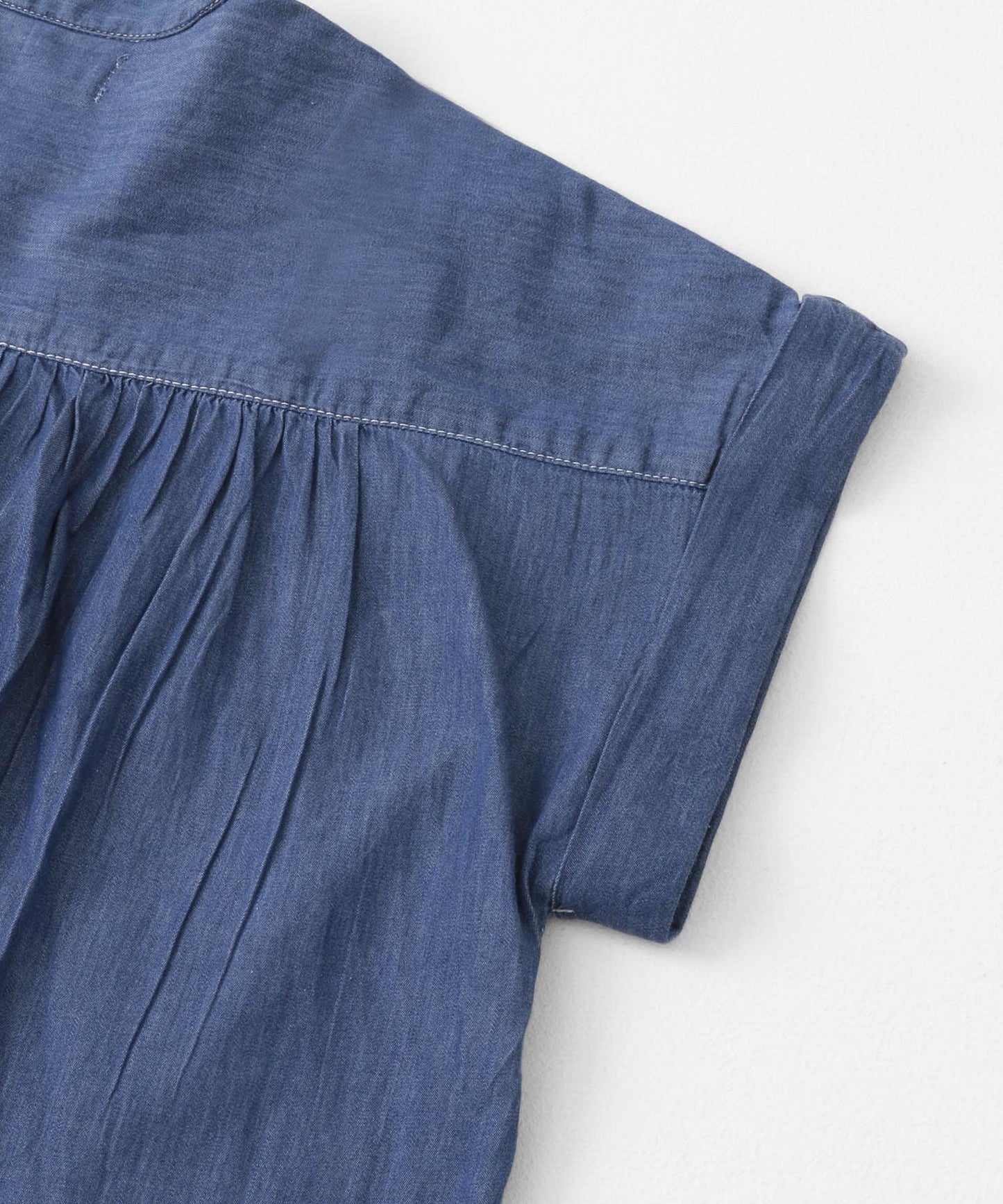 牛仔壓褶拼接法式連衣裙