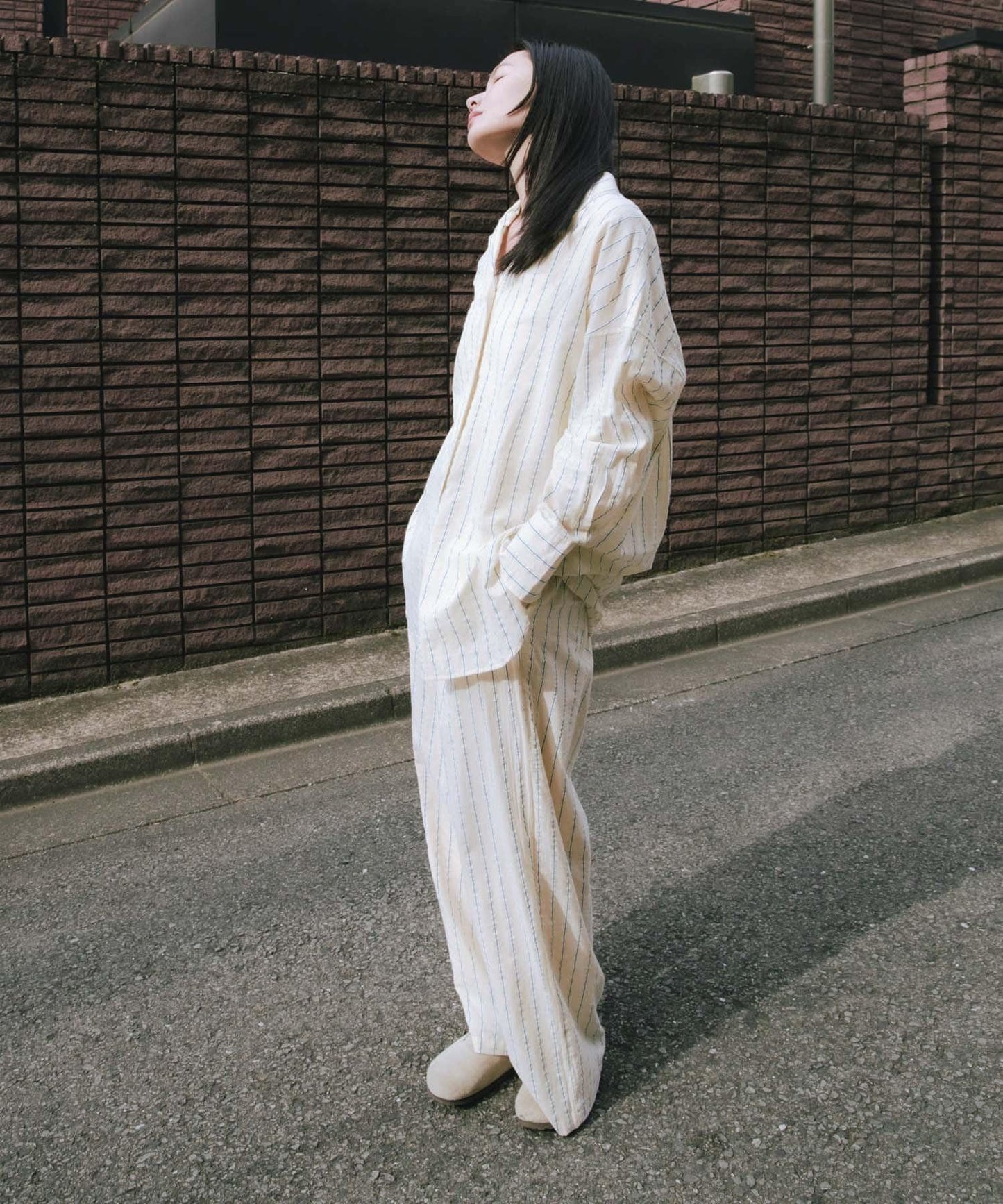 new basic 印度棉條紋長褲