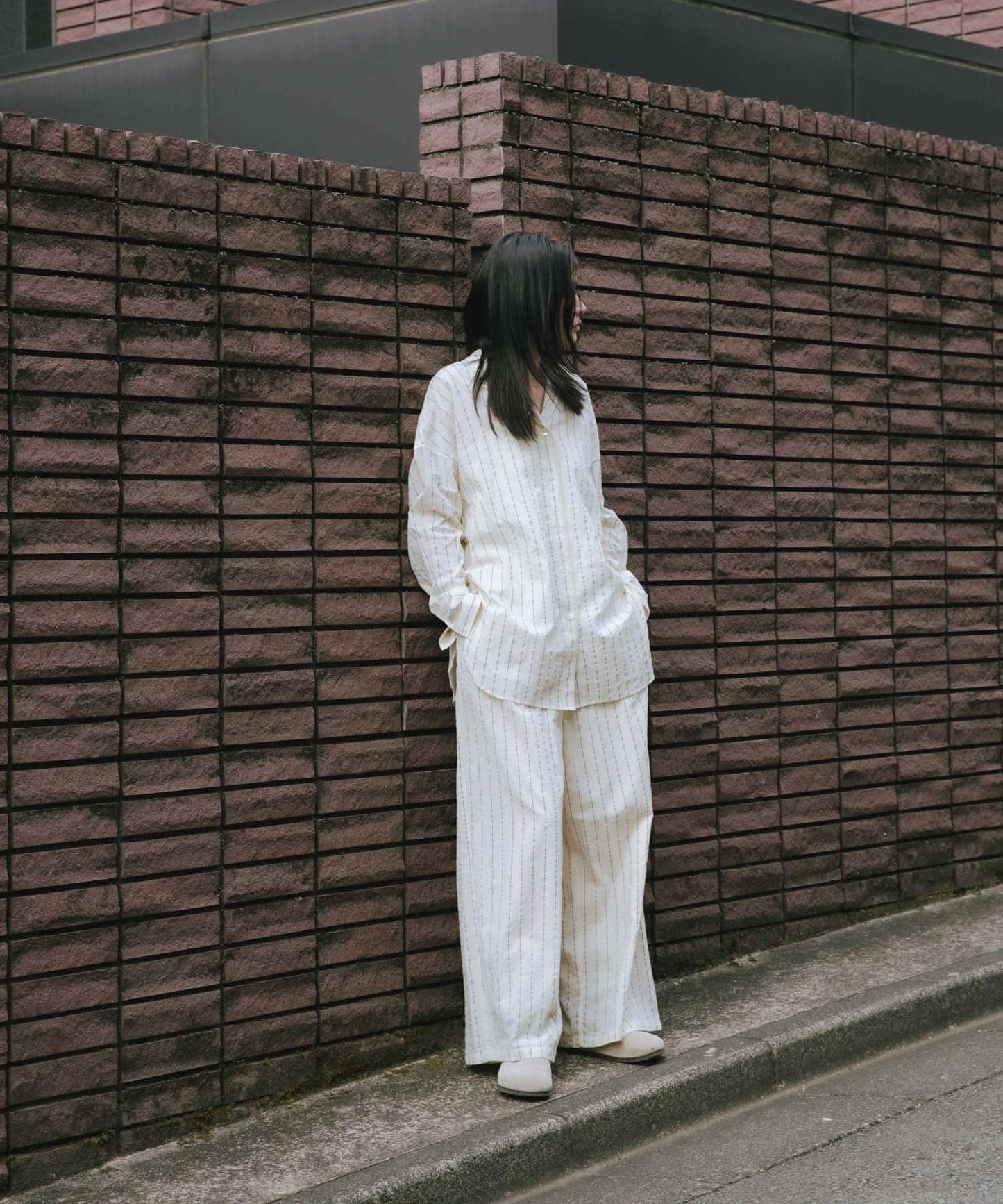 new basic 印度棉條紋長褲