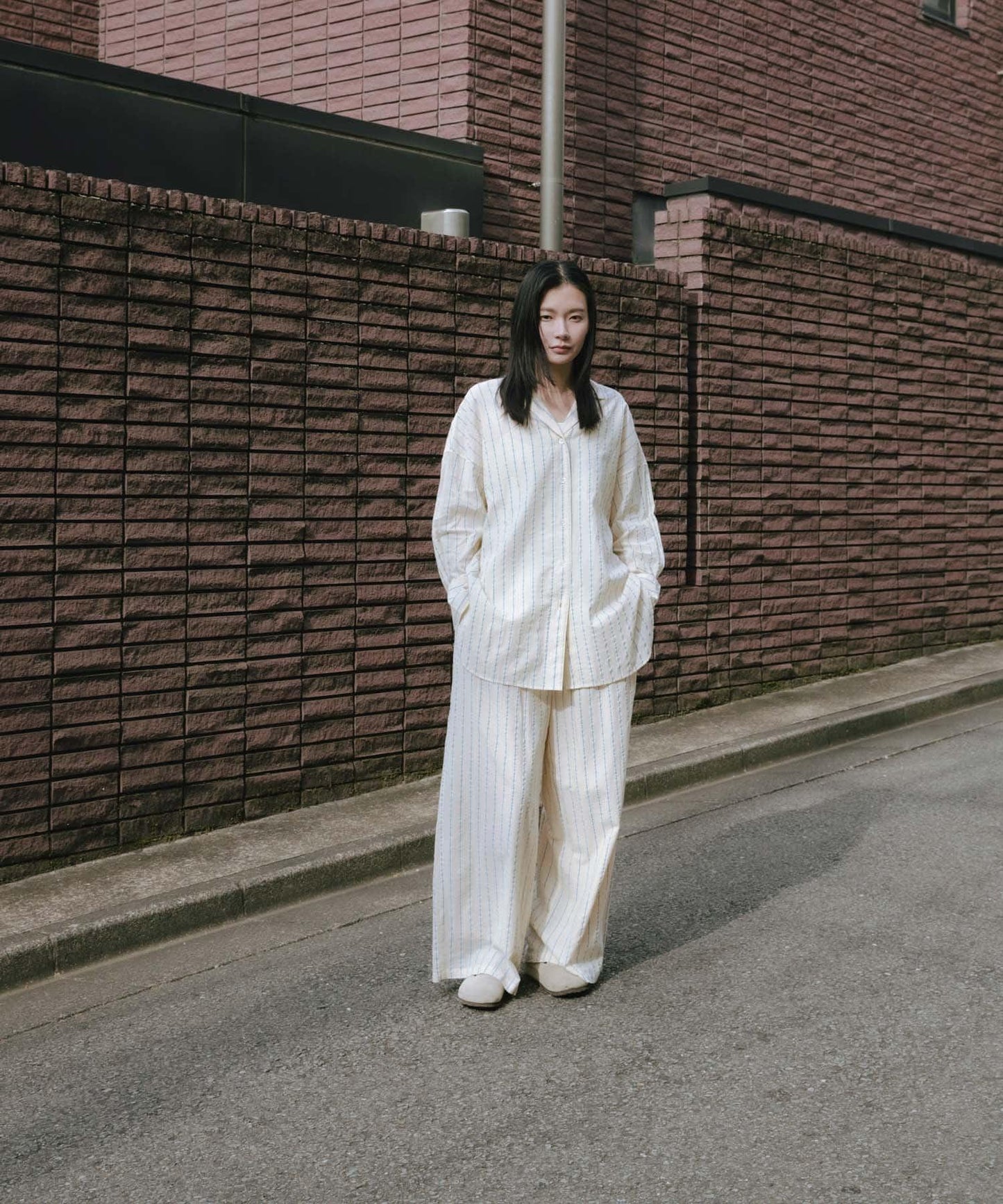 new basic 印度棉條紋長褲