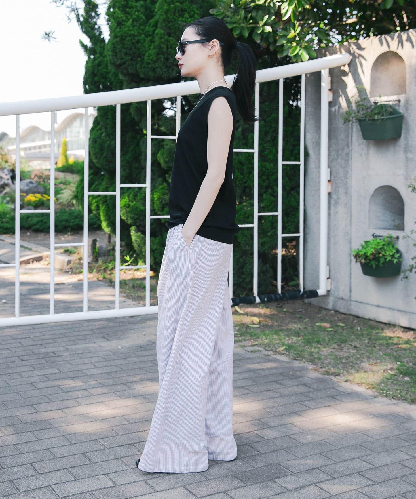 new basic 印度棉條紋長褲