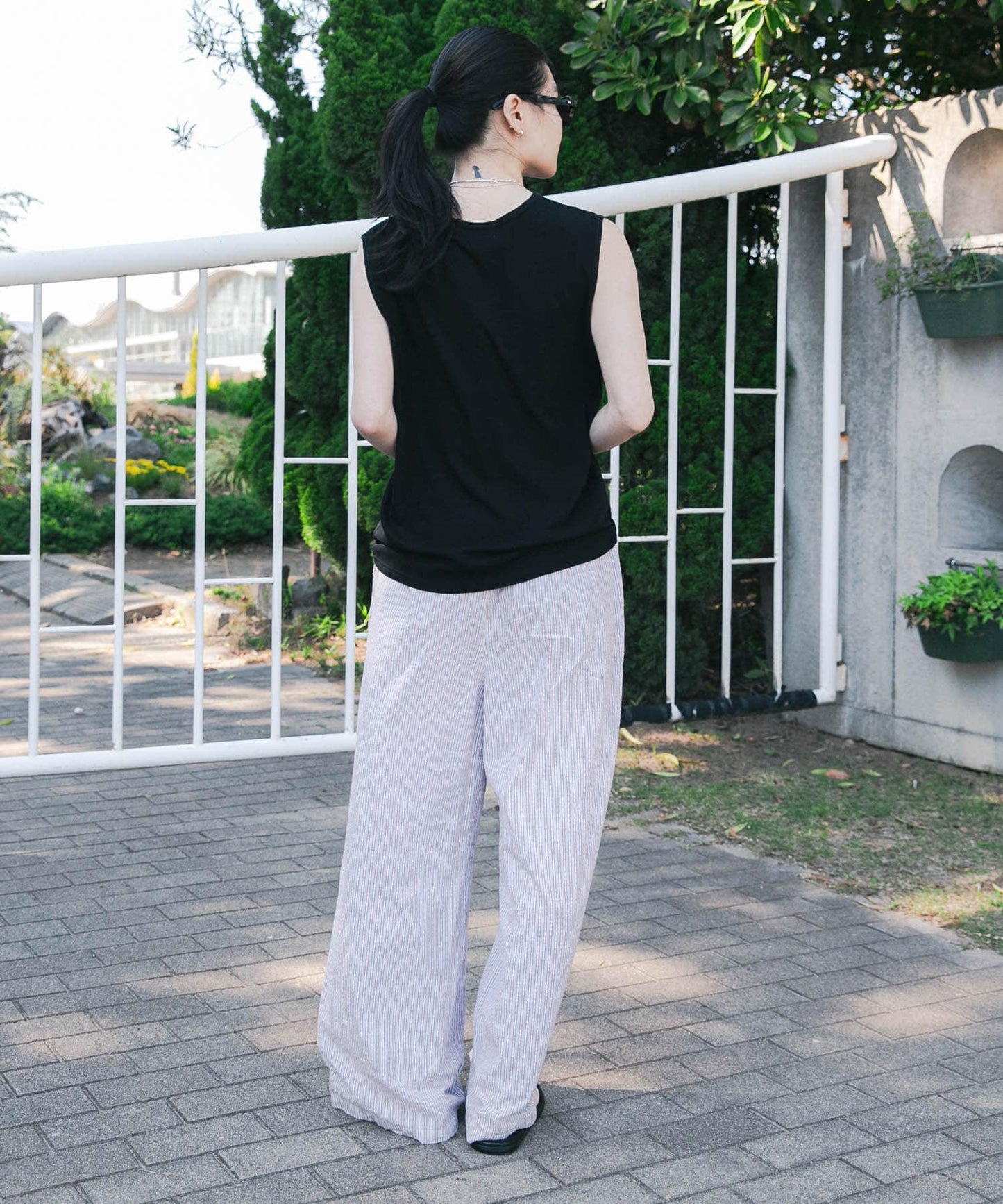 new basic 印度棉條紋長褲