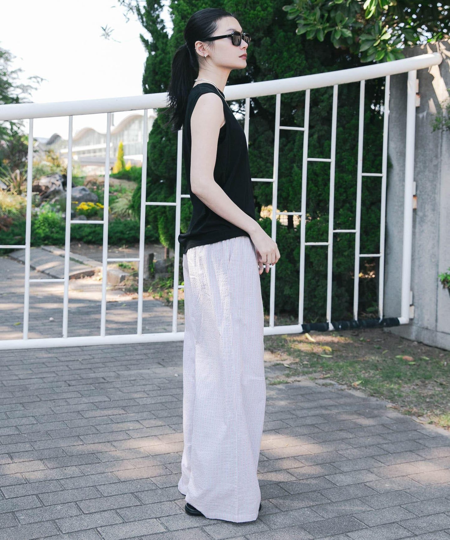 new basic 印度棉條紋長褲