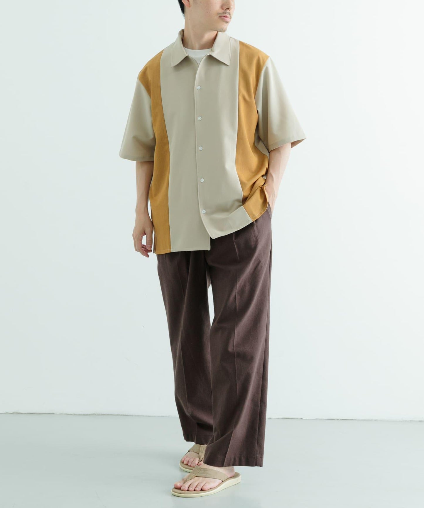 接觸冷感TR彈力拼接短袖襯衫