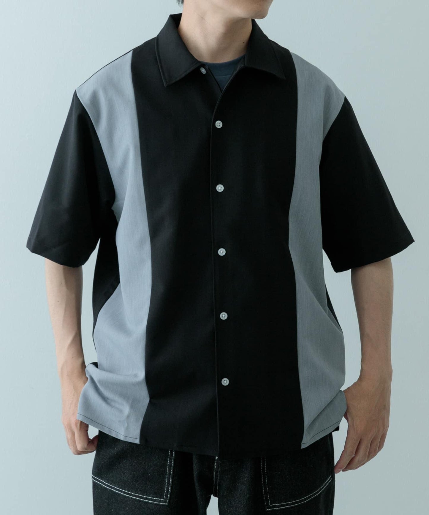 接觸冷感TR彈力拼接短袖襯衫