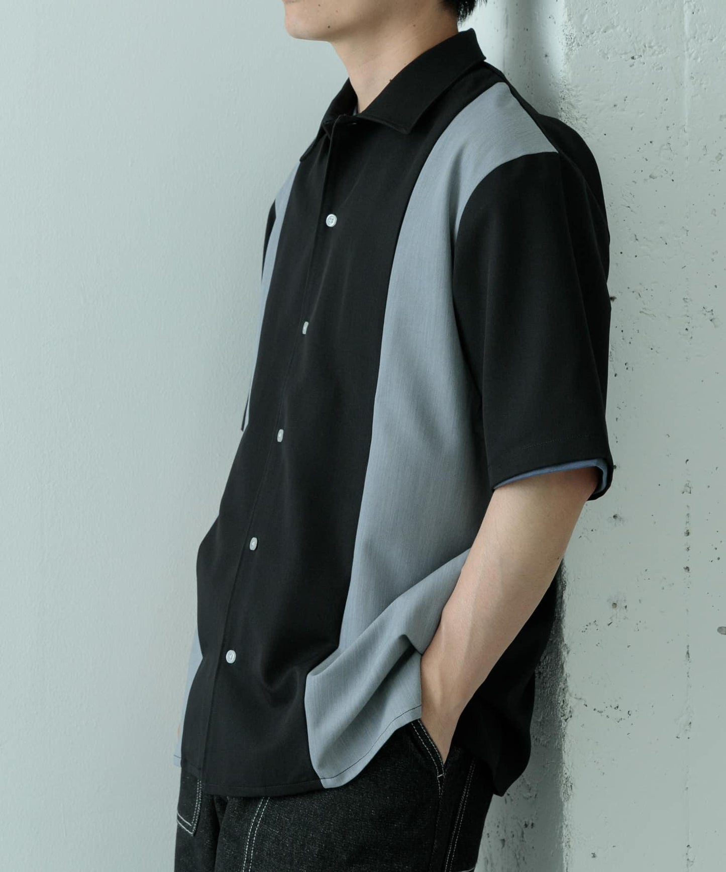 接觸冷感TR彈力拼接短袖襯衫