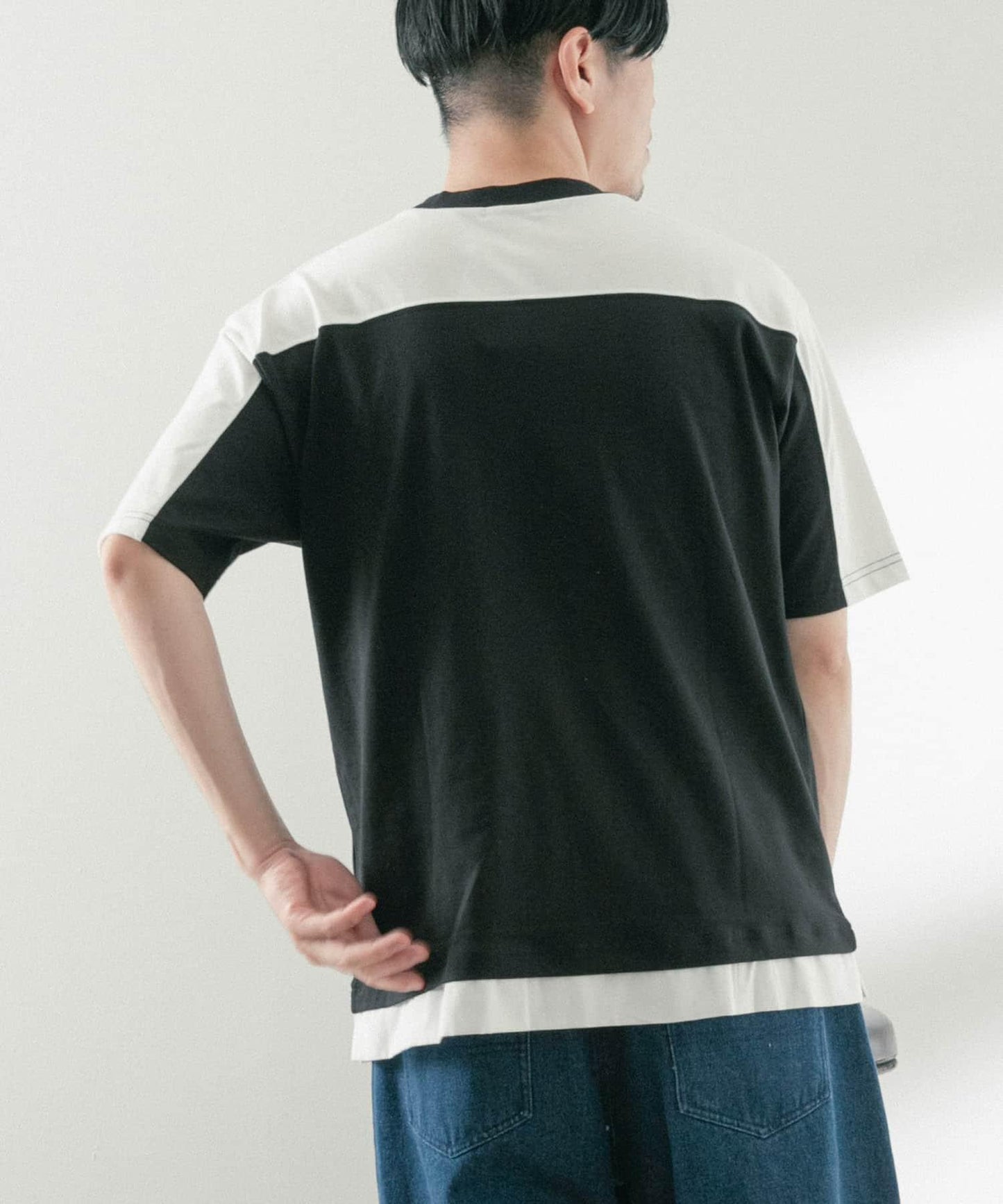 拼接設計TC圓領T恤