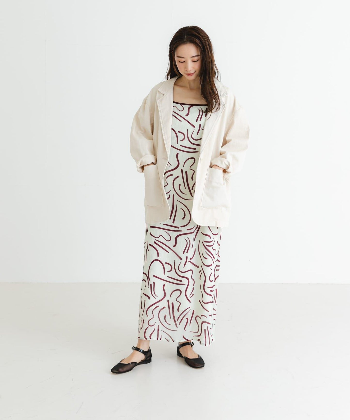 『イージーケア』抽繩藝術印花連衣裙