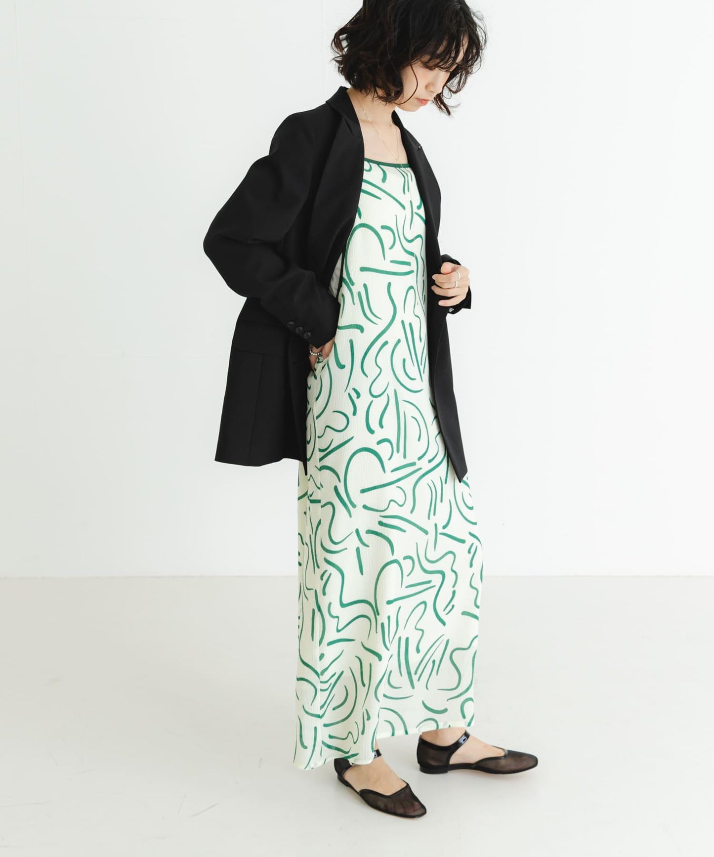 『イージーケア』抽繩藝術印花連衣裙