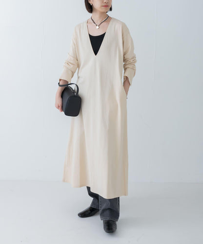 日本製造V領長款連衣裙