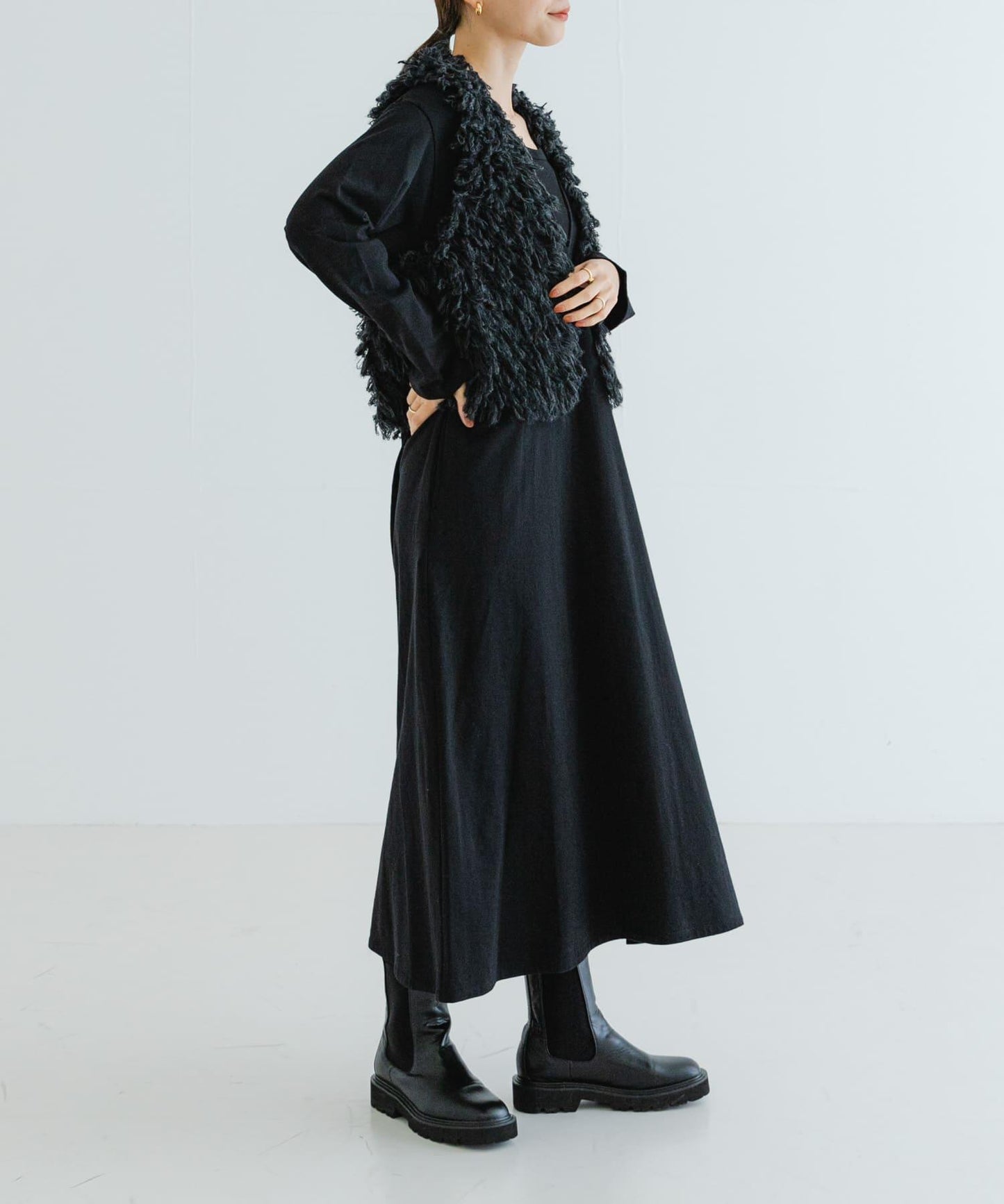 日本製造V領長款連衣裙