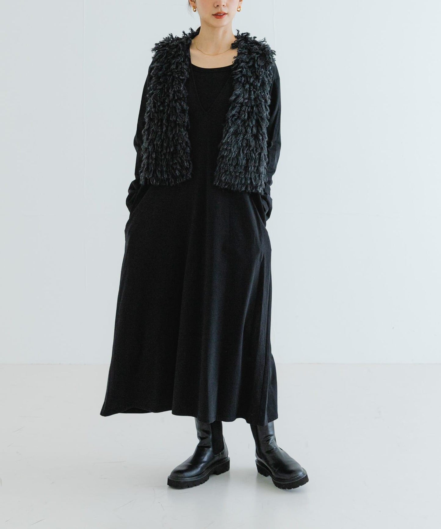 日本製造V領長款連衣裙