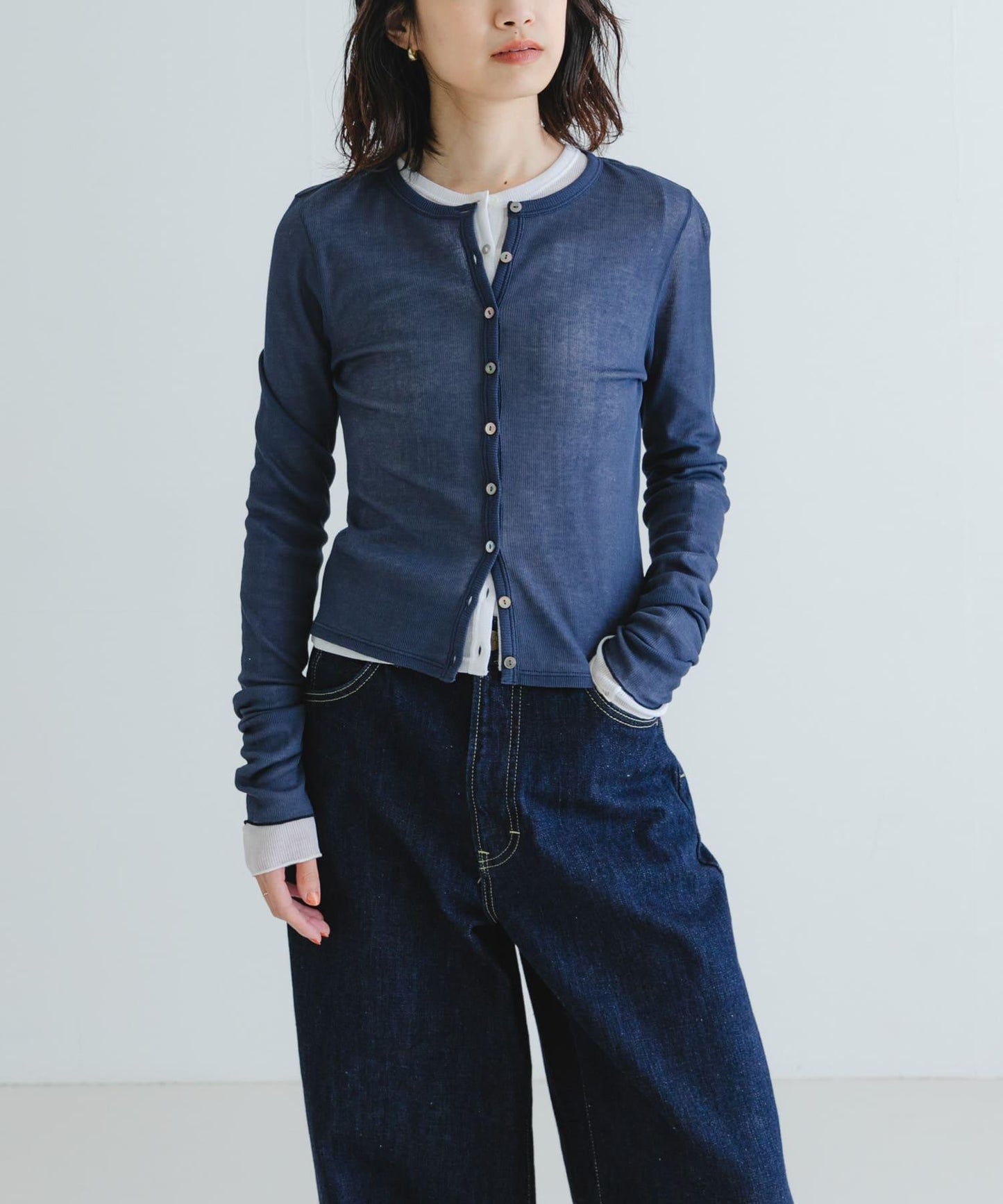 日本製造透視羅紋短款開衫