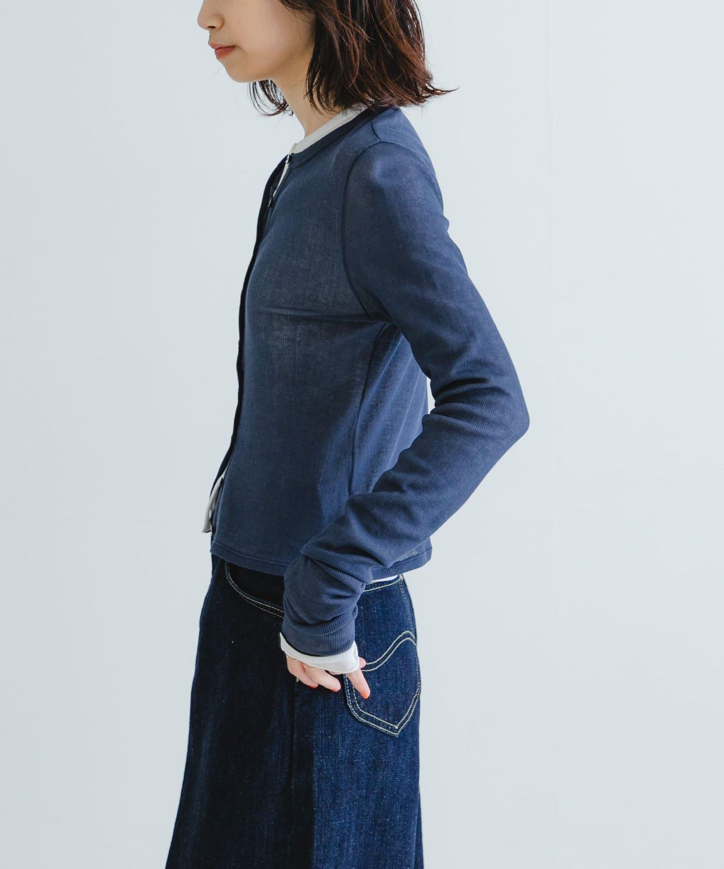 日本製造透視羅紋短款開衫