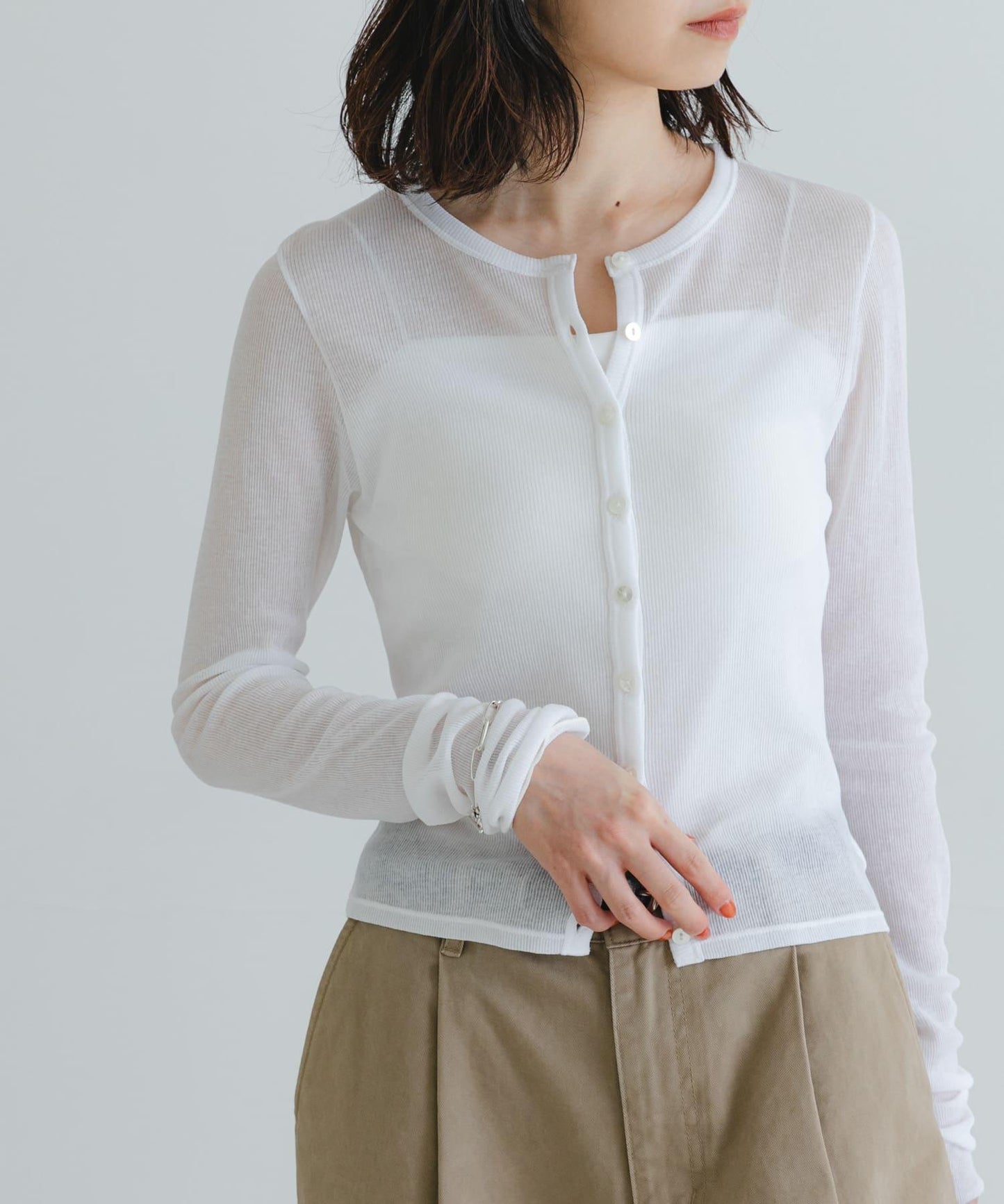 日本製造透視羅紋短款開衫