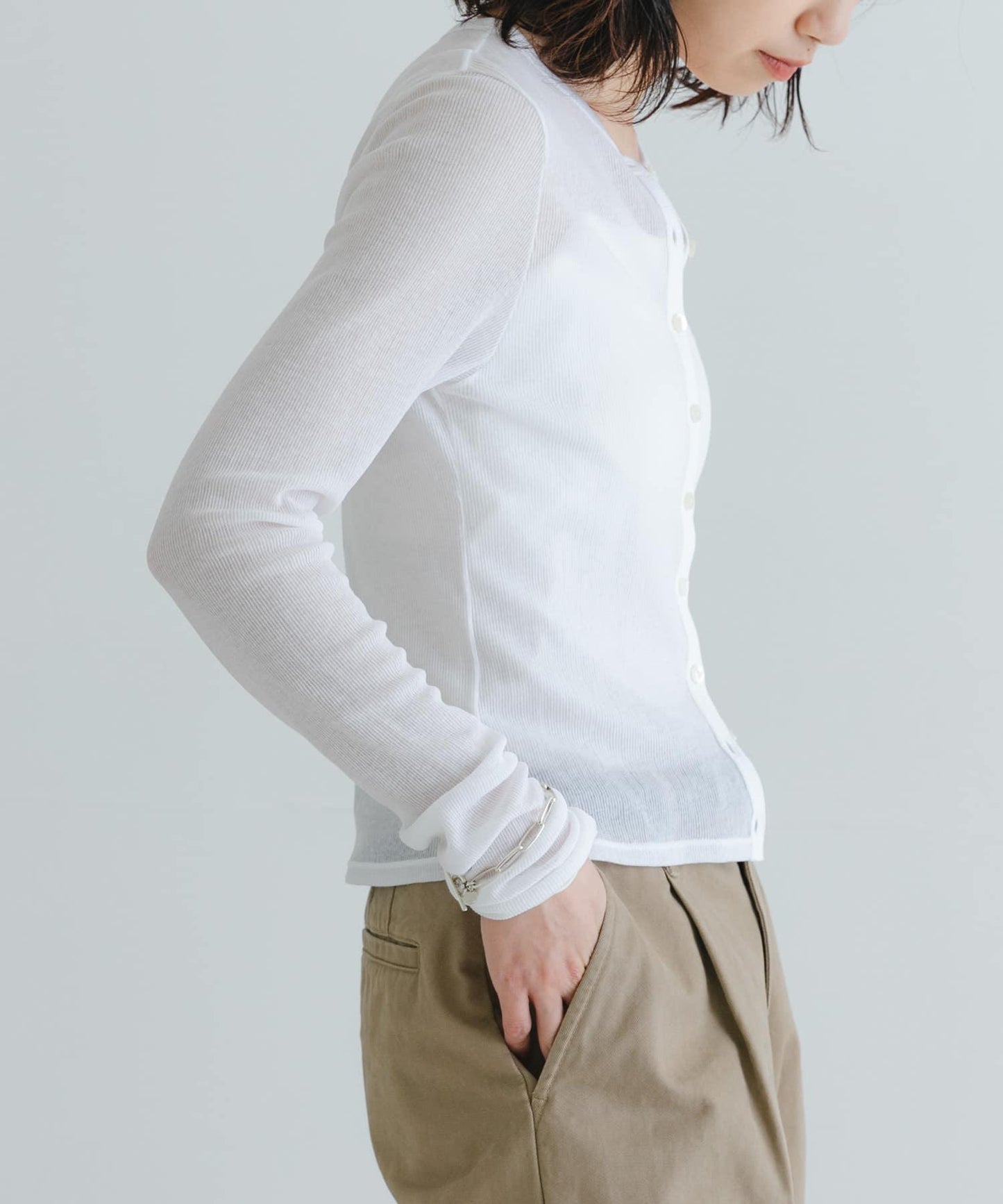 日本製造透視羅紋短款開衫