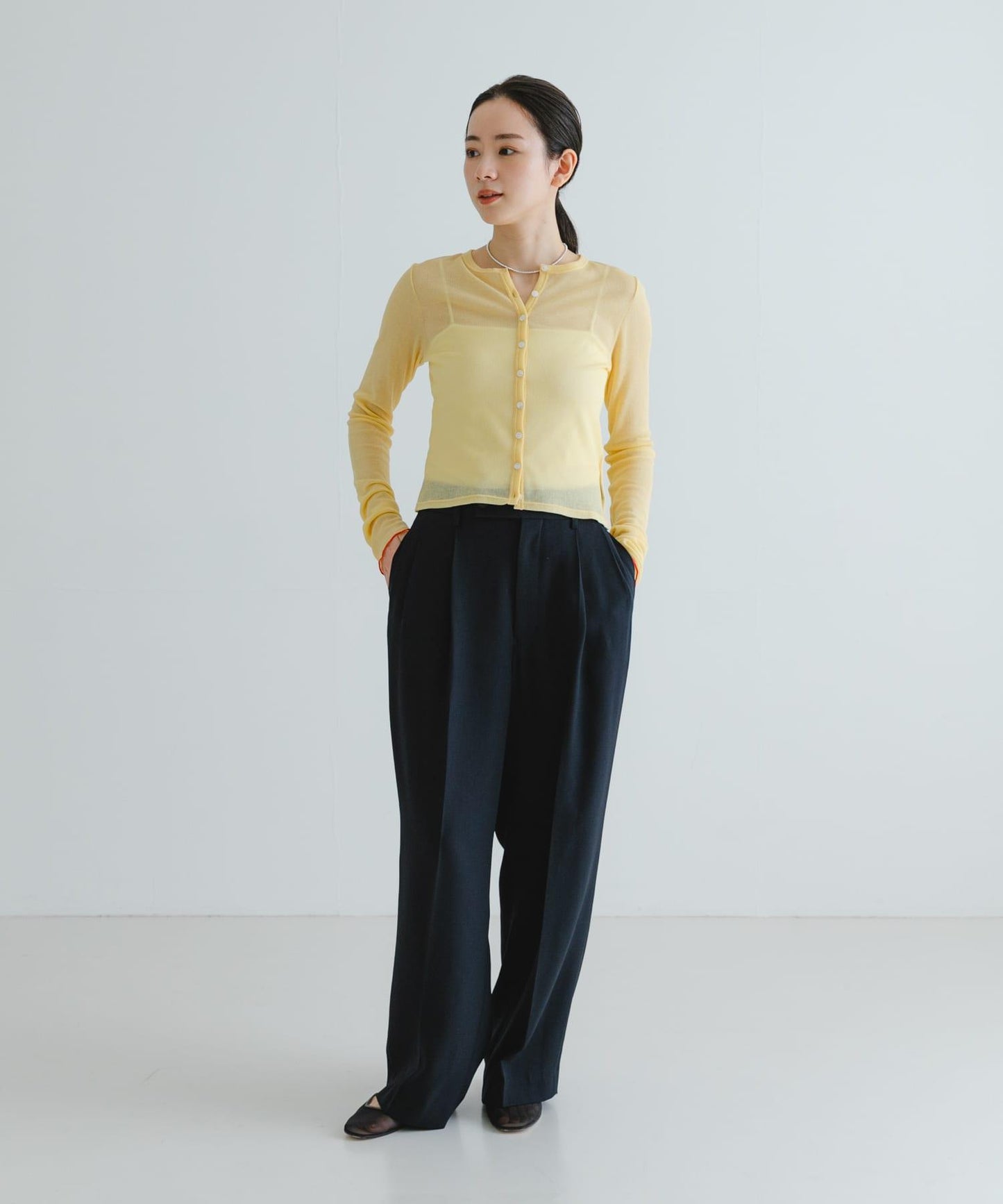 日本製造透視羅紋短款開衫