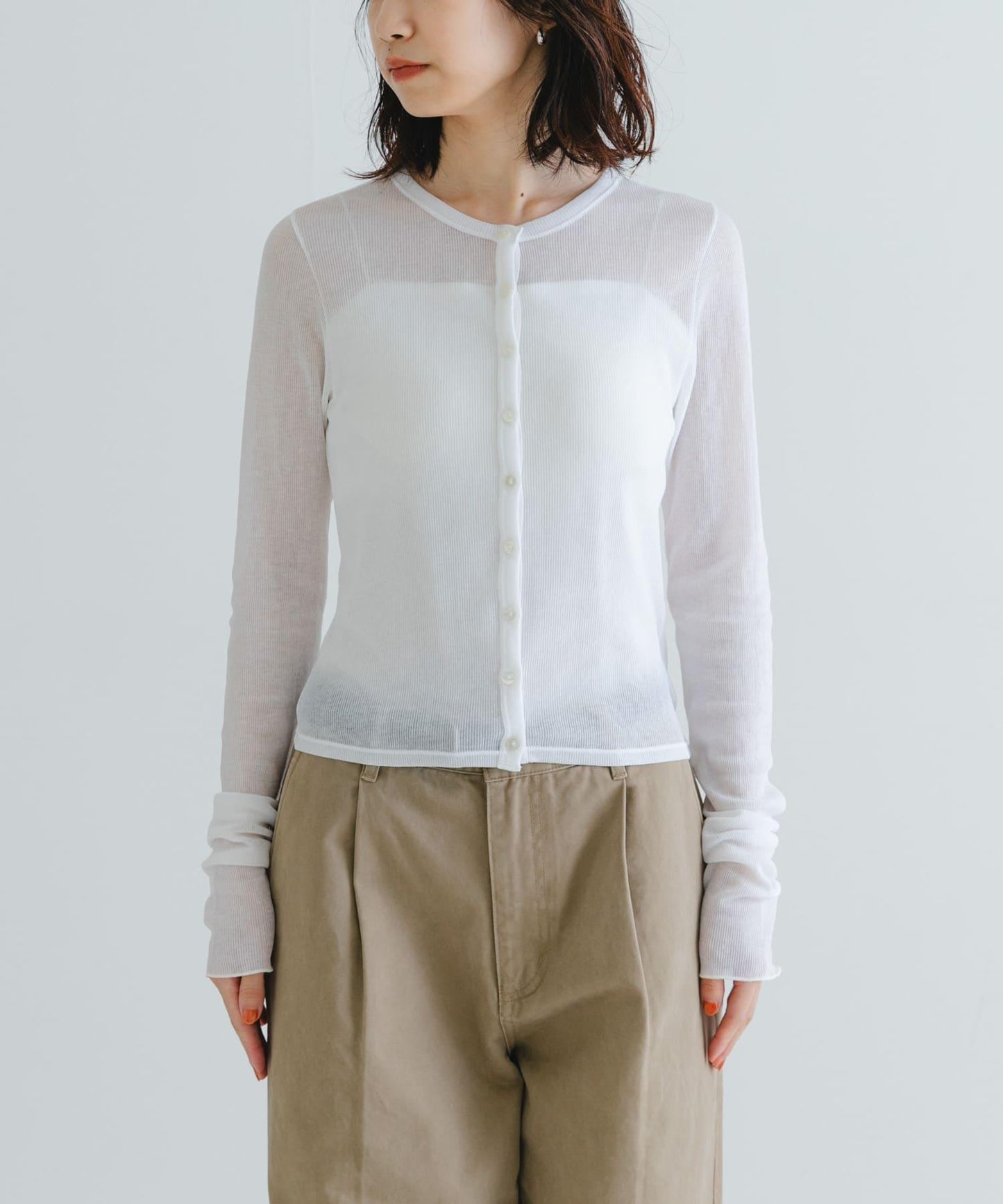 日本製造透視羅紋短款開衫