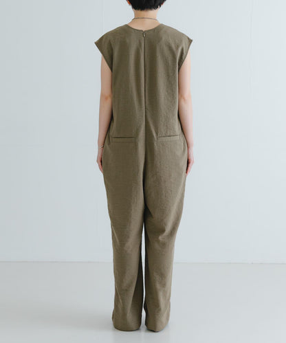 2尺碼可選亞麻風深V領連體褲