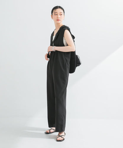 2尺碼可選亞麻風深V領連體褲