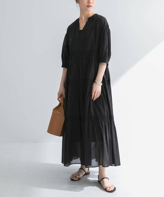 棉質薄紗層疊連衣裙