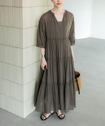 棉質薄紗層疊連衣裙