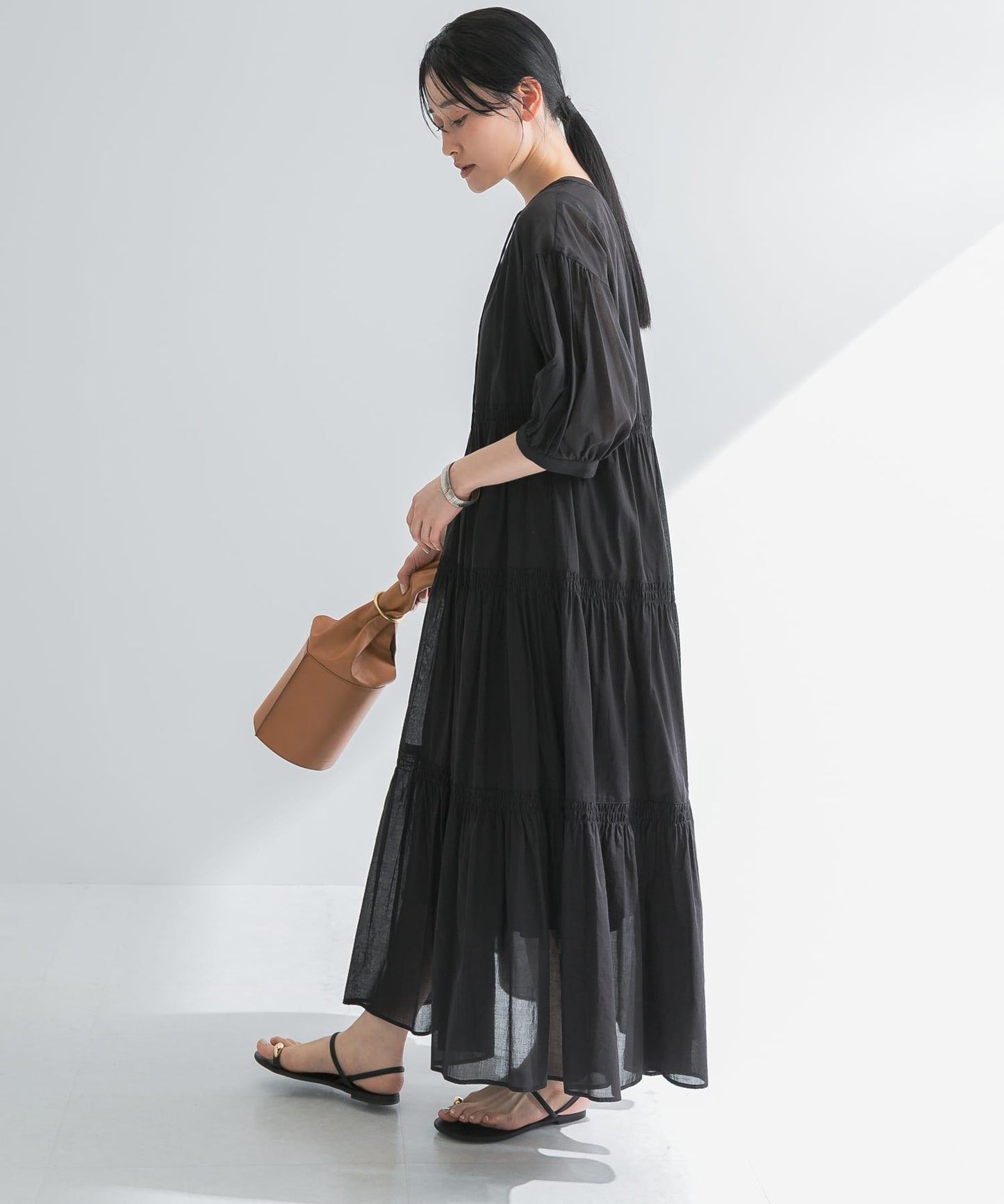 棉質薄紗層疊連衣裙