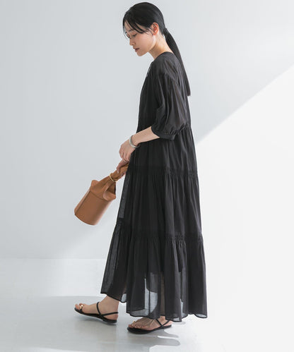 棉質薄紗層疊連衣裙