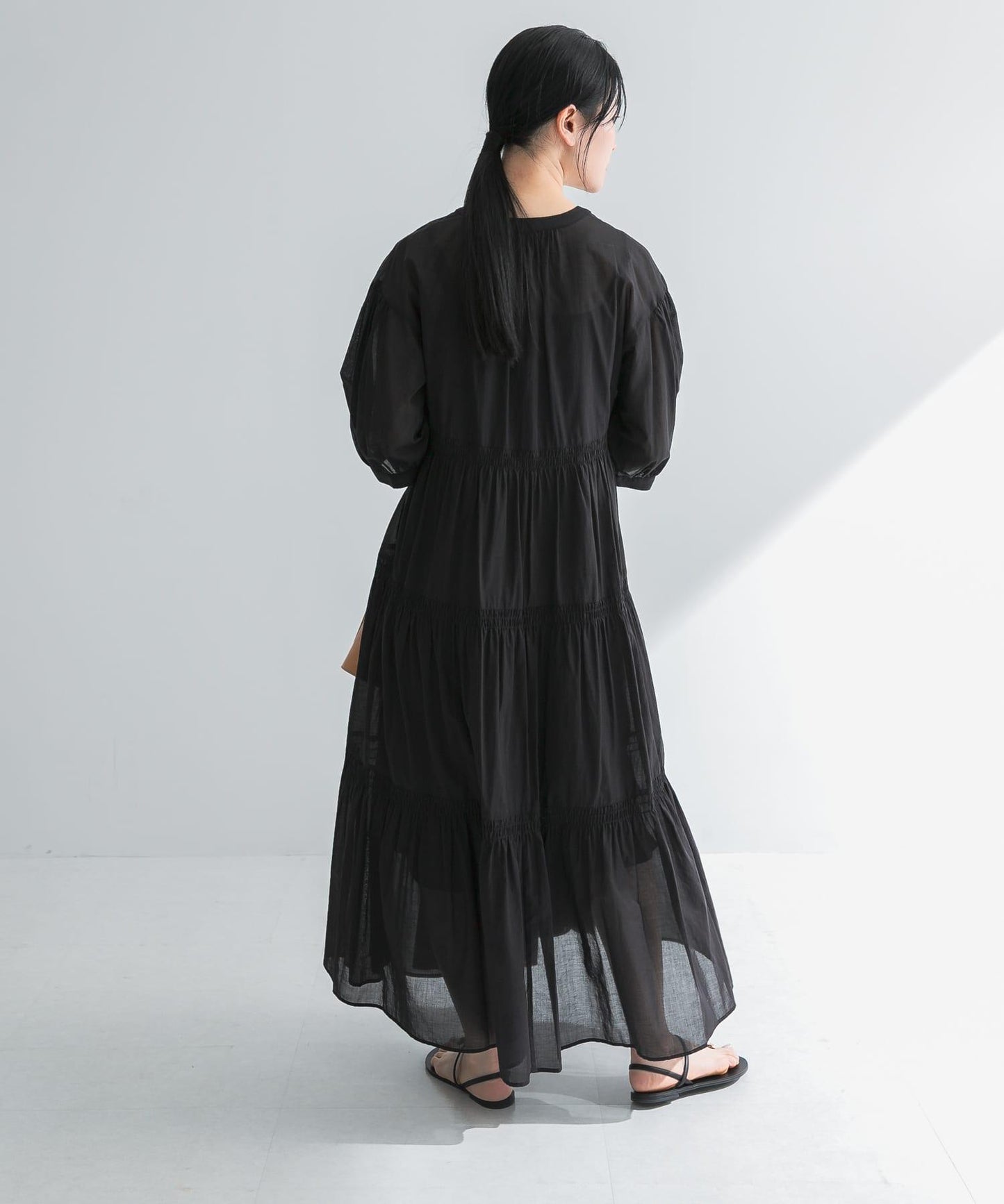 棉質薄紗層疊連衣裙