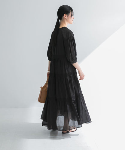 棉質薄紗層疊連衣裙