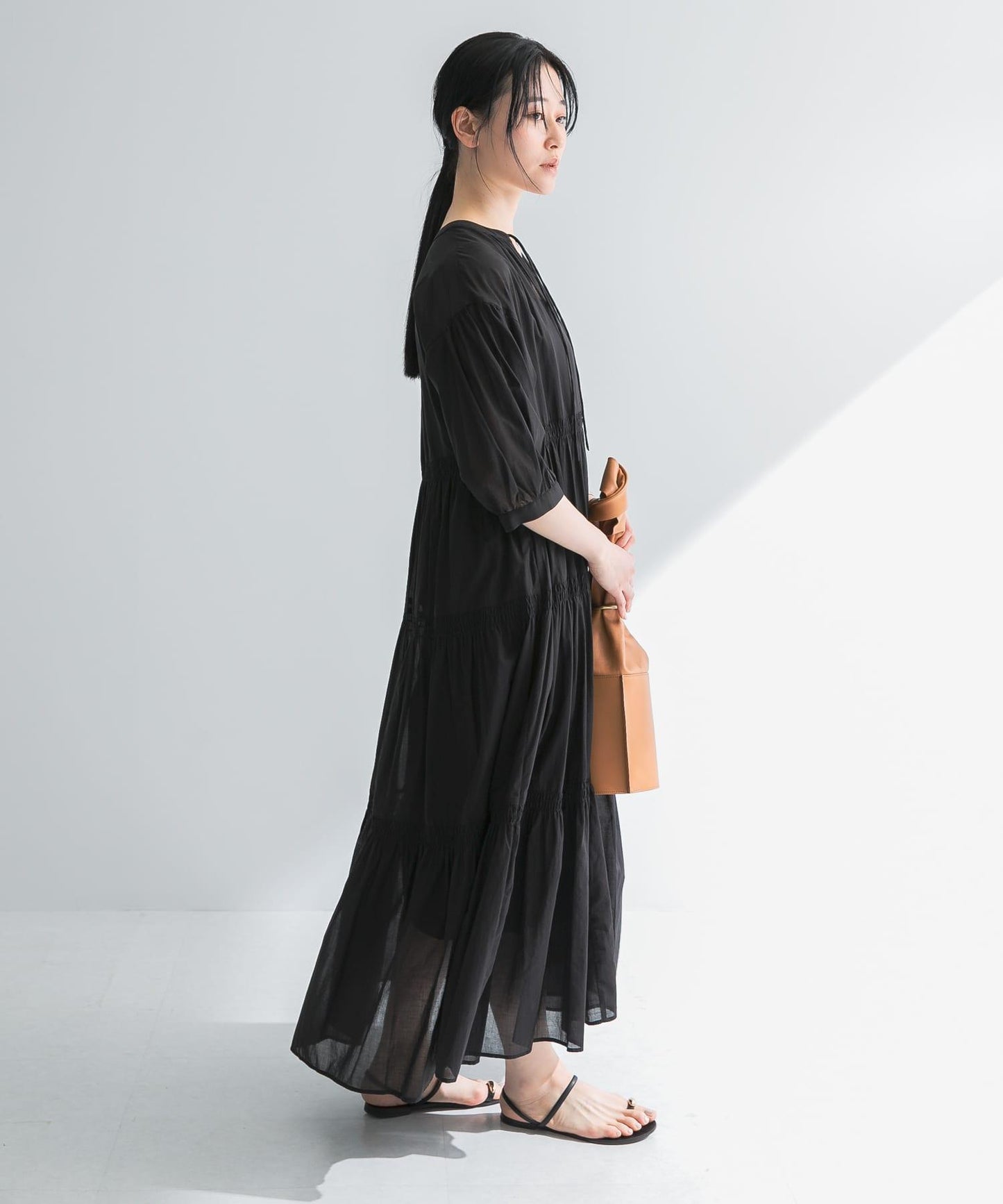 棉質薄紗層疊連衣裙