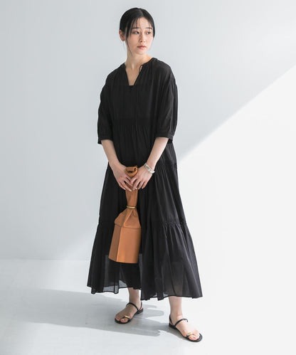 棉質薄紗層疊連衣裙