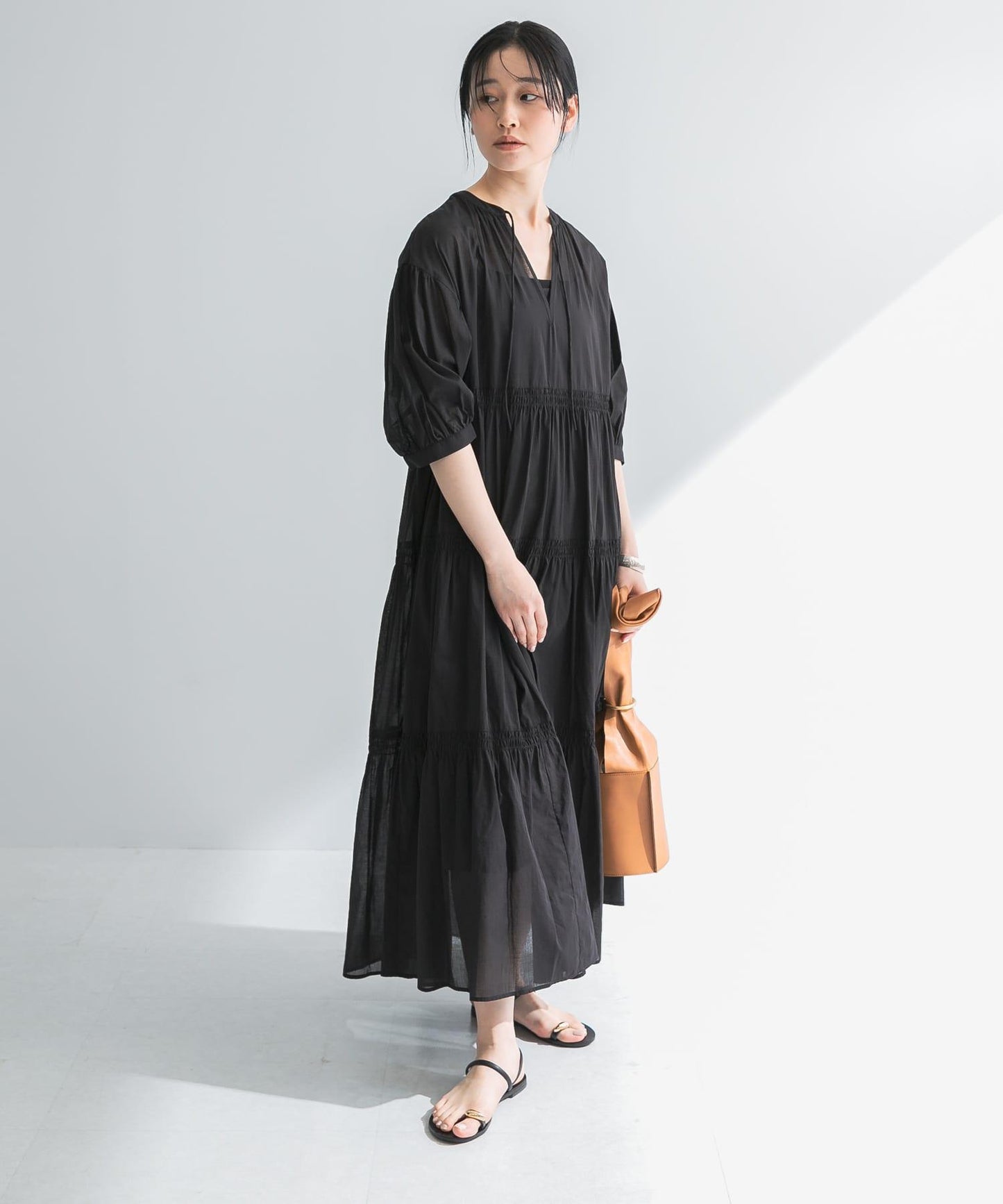 棉質薄紗層疊連衣裙