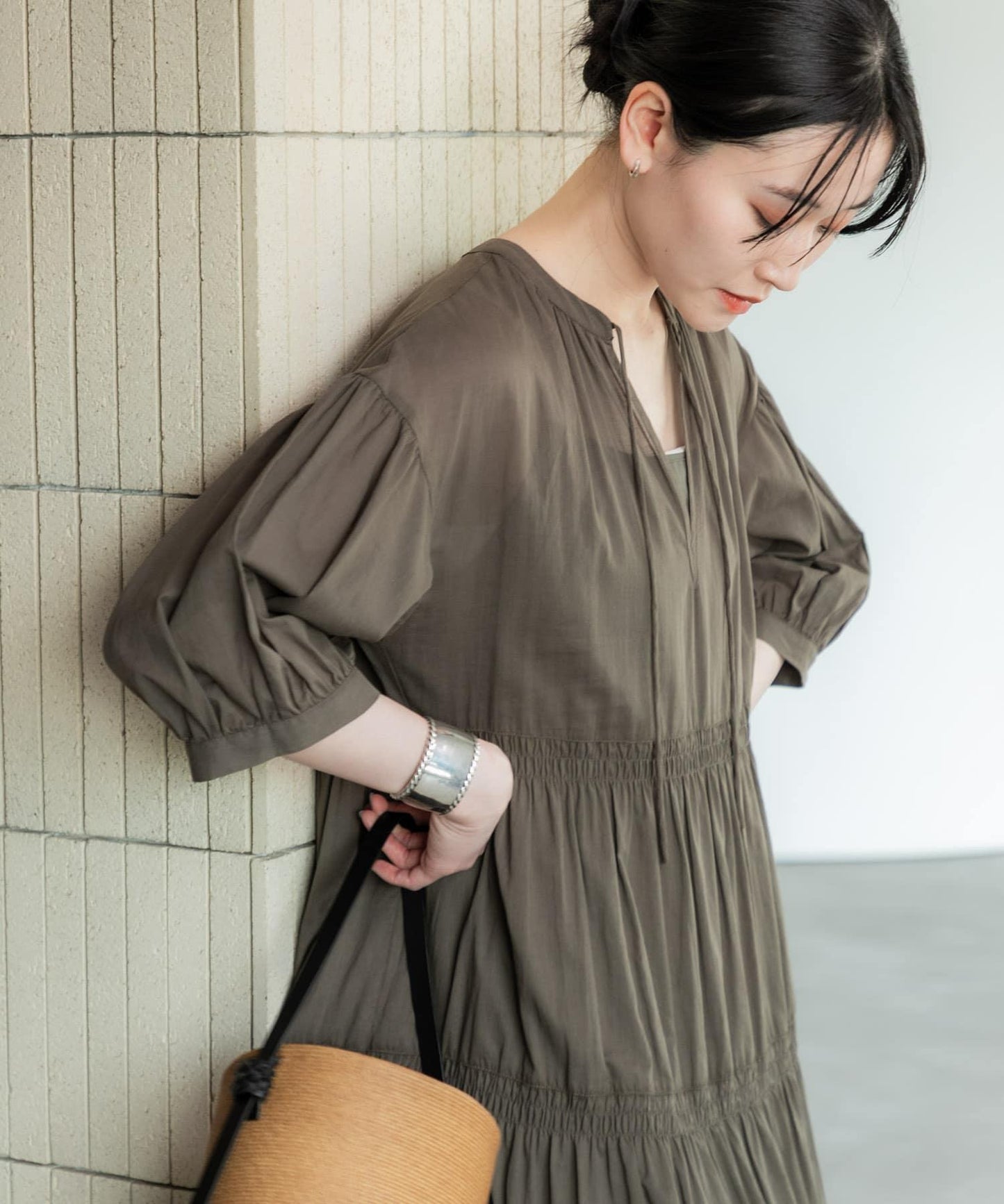 棉質薄紗層疊連衣裙