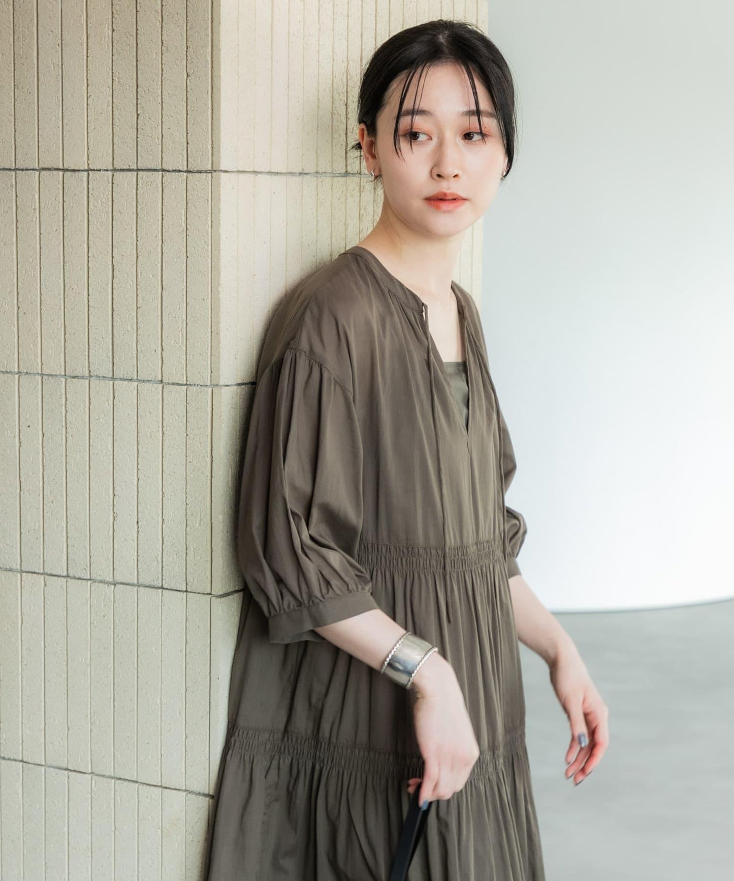 棉質薄紗層疊連衣裙