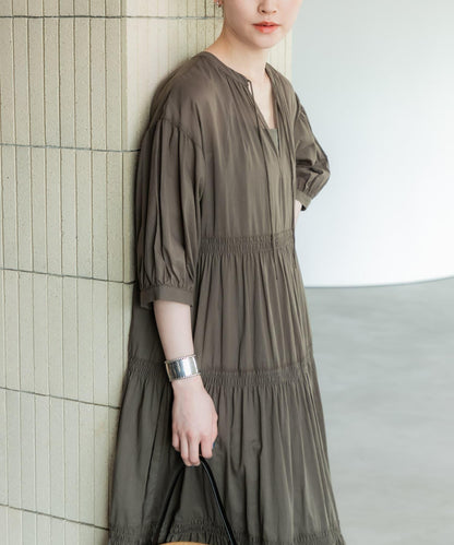 棉質薄紗層疊連衣裙