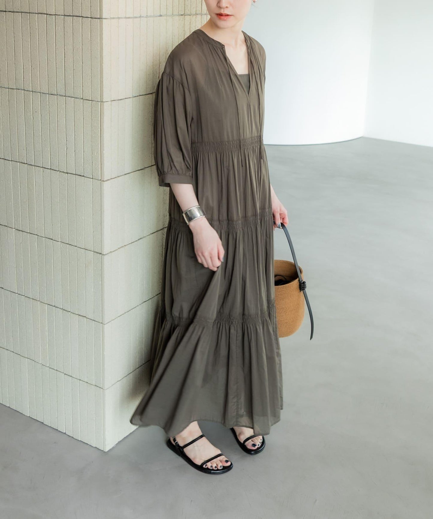 棉質薄紗層疊連衣裙