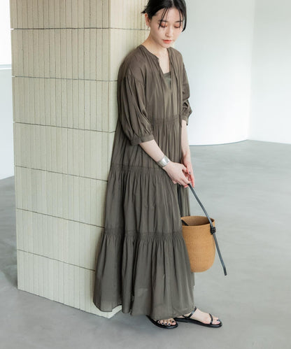 棉質薄紗層疊連衣裙