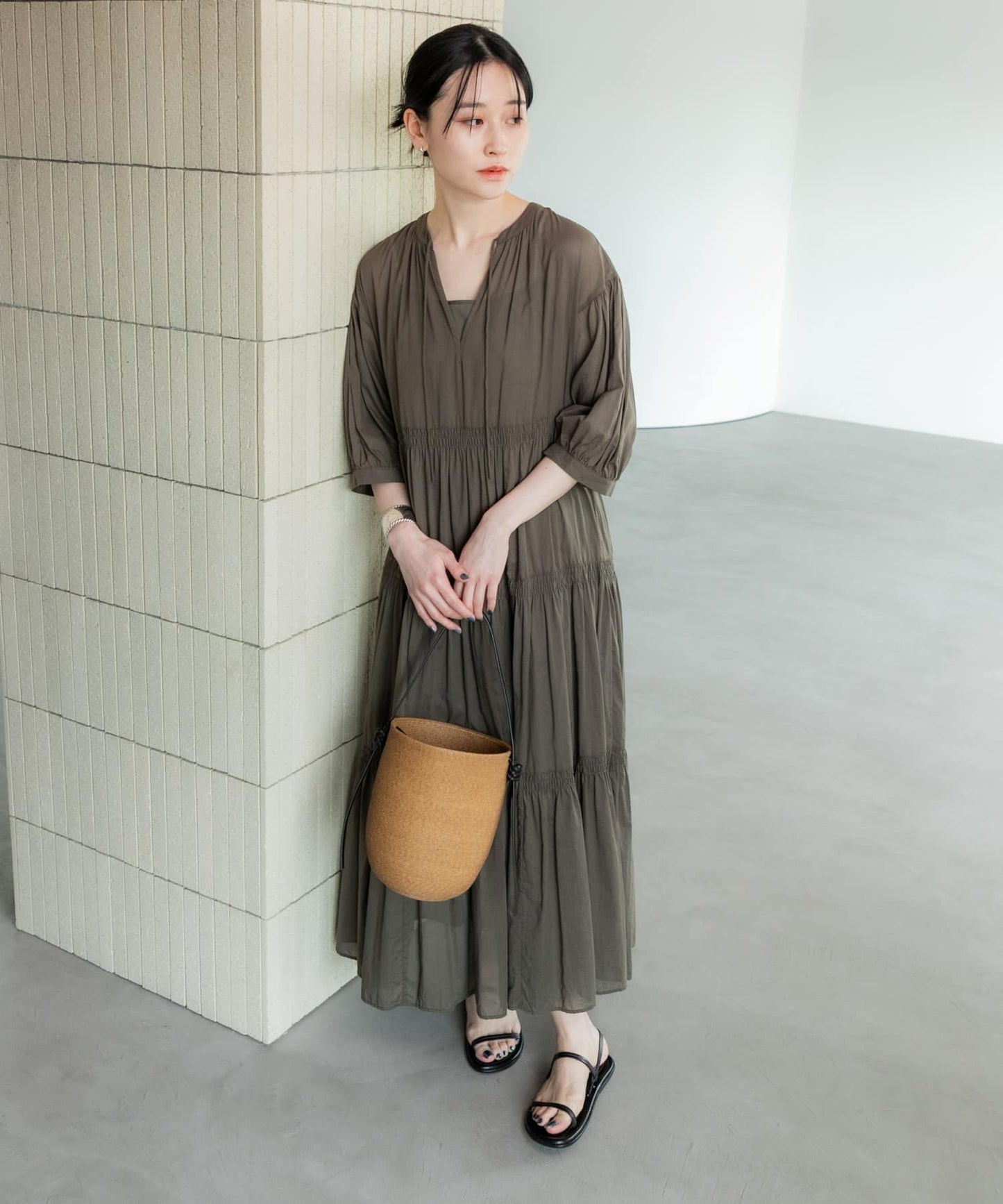 棉質薄紗層疊連衣裙