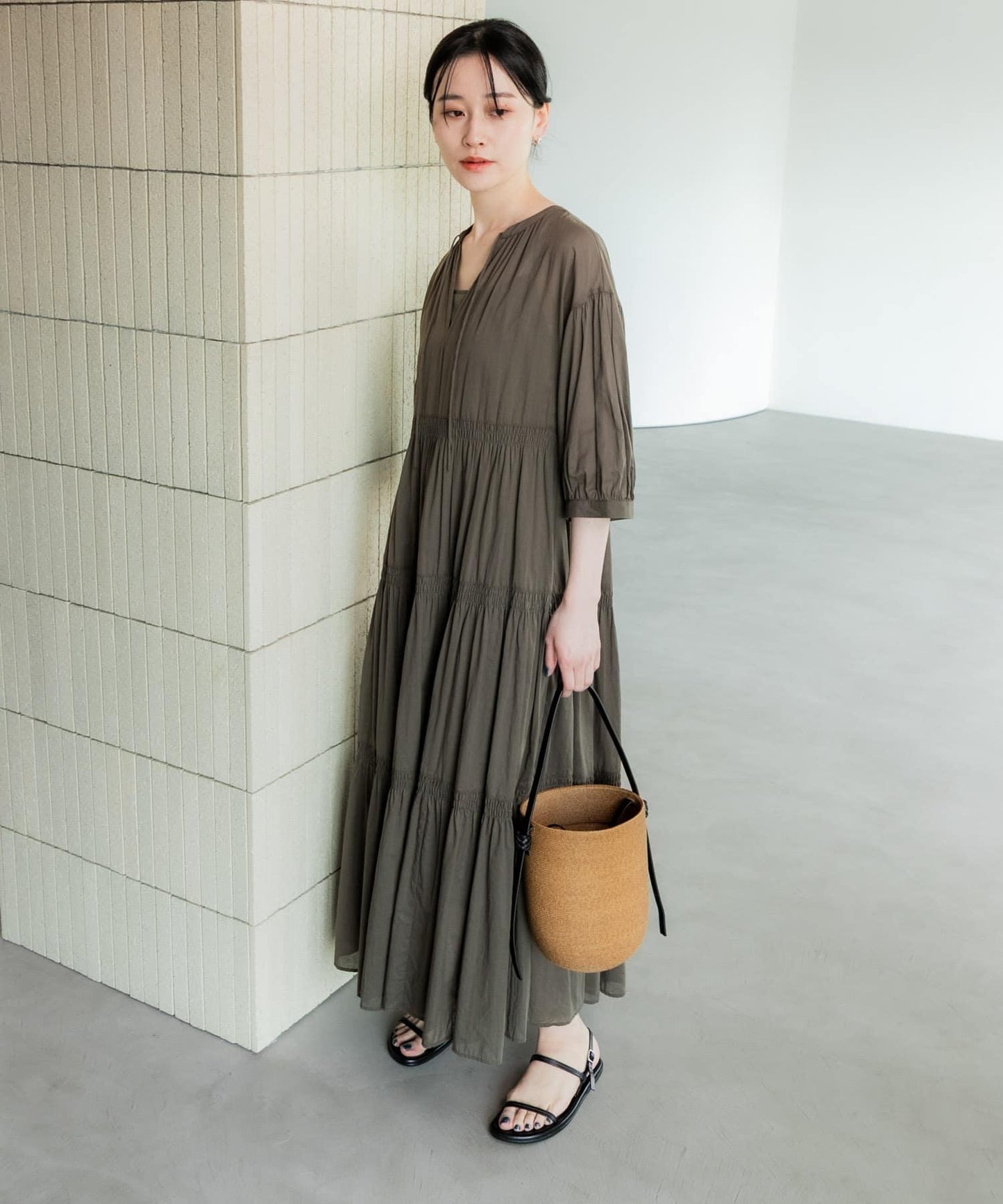 棉質薄紗層疊連衣裙