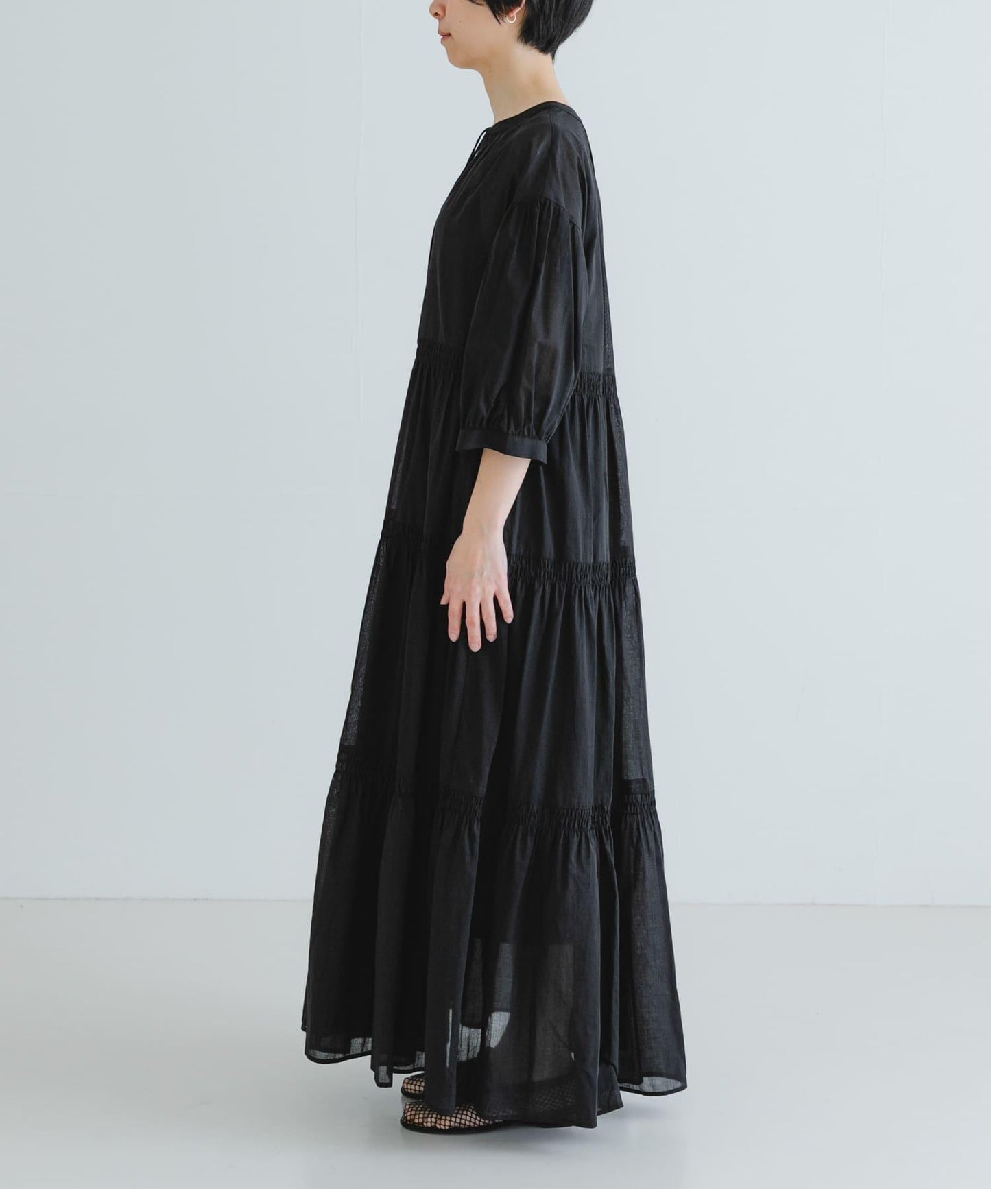 棉質薄紗層疊連衣裙